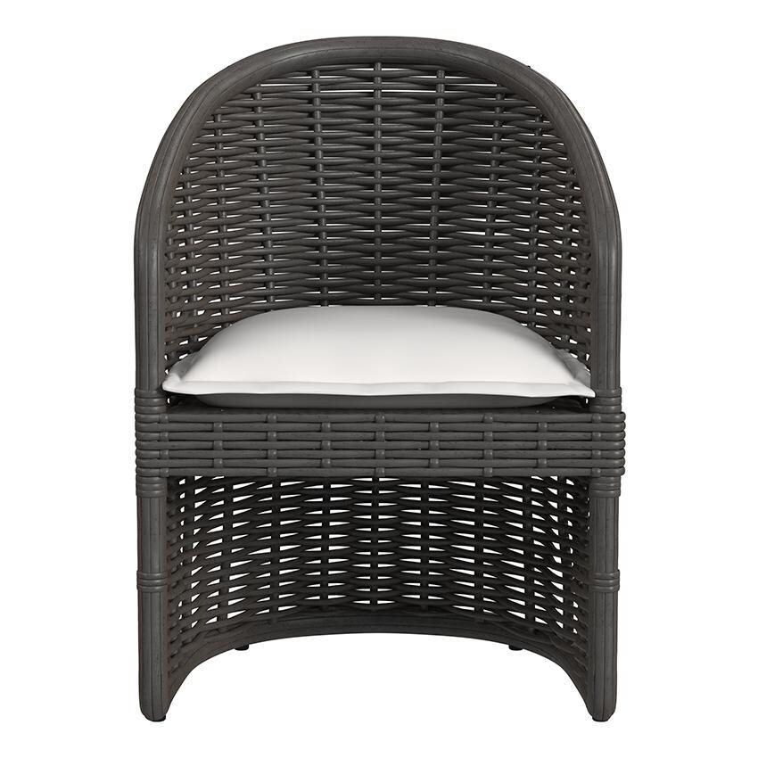 Cabo Resin Wicker Dining Arm Chair in Kahlua/Soothe Pearl by Sunset West - Front - White Background thumbnail