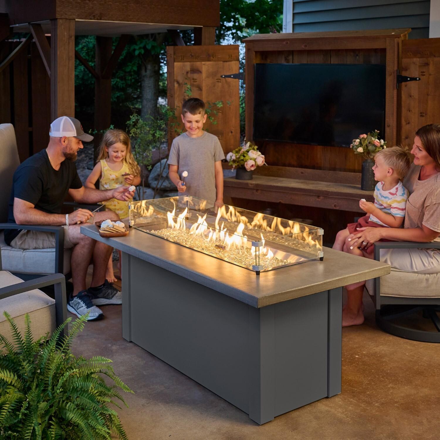 Havenwood 62 Inch Rectangular Powder Coated Steel Natural Gas Fire Pit Table in Gray by The Outdoor GreatRoom Company