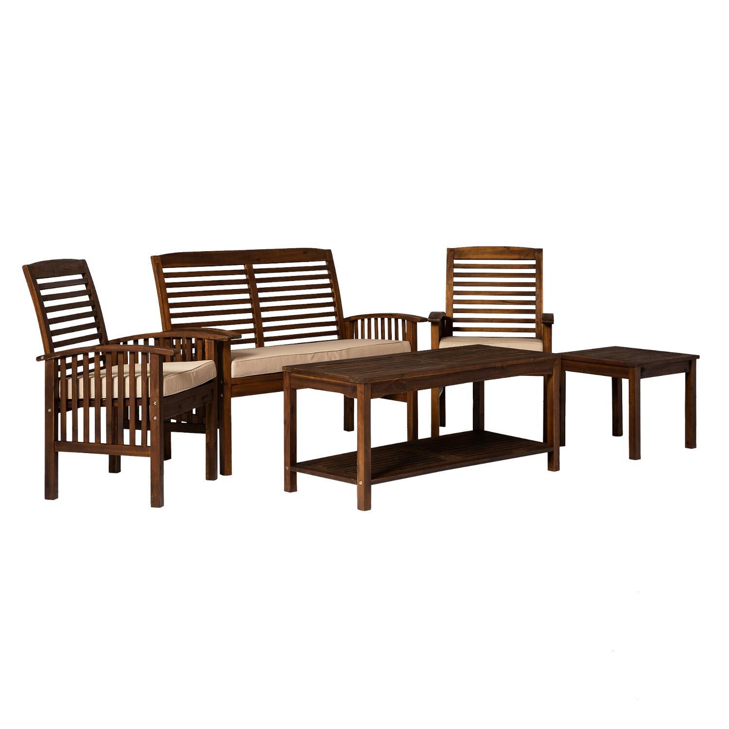 Ultimate Patio 5 Piece Acacia Patio Conversation Set W/ 48 X 24 Inch Rectangular Table - Dark Brown - Angled Right thumbnail