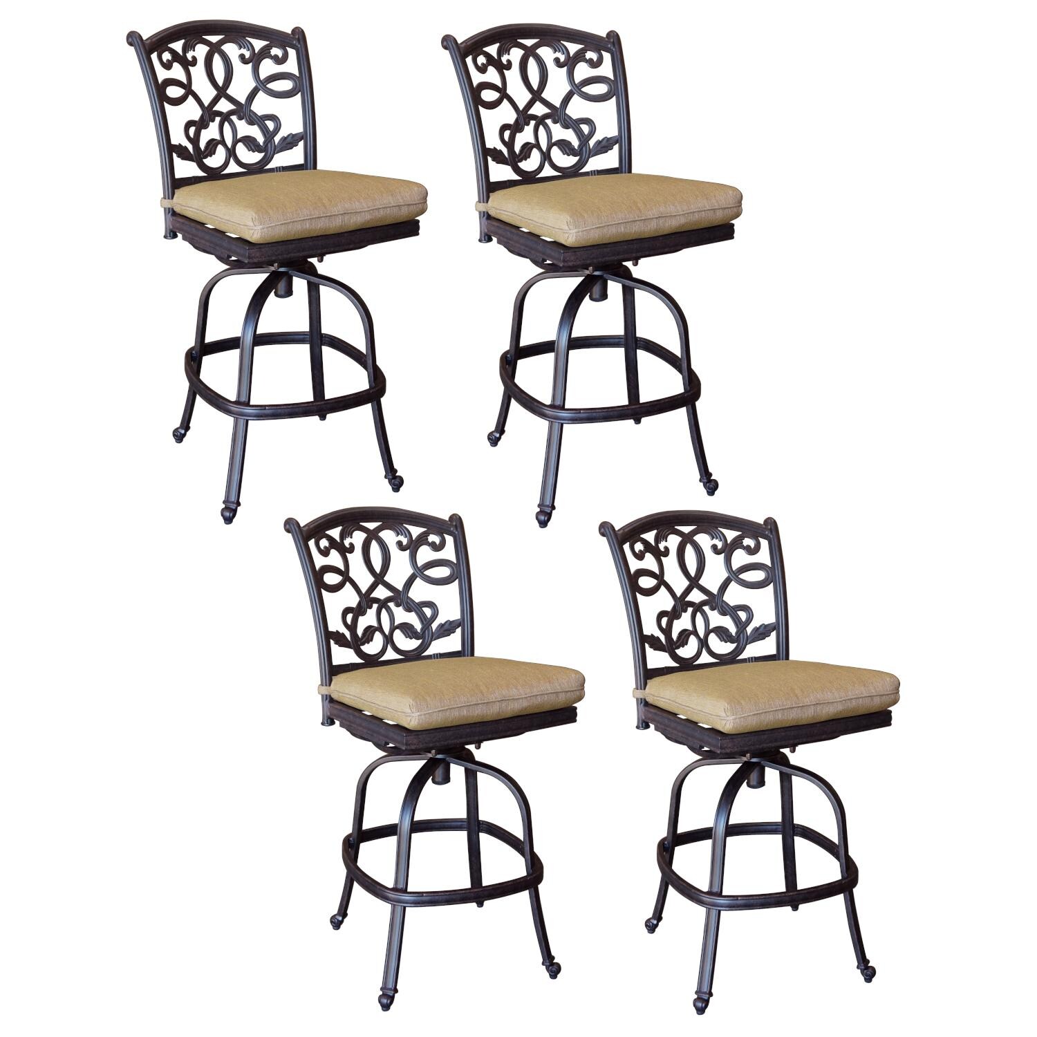 Santa Monica Cast Aluminum 4 Pc Set Swivel Armless Counter Height Bar Stool Set in Antique Bronze/Sesame by Darlee
