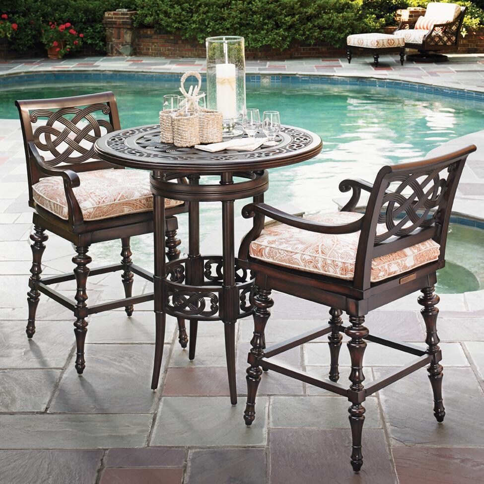 Black Sands 3 Piece Cast Aluminum Patio Bar Set W/ Sunbrella Fabric By Tommy Bahama image