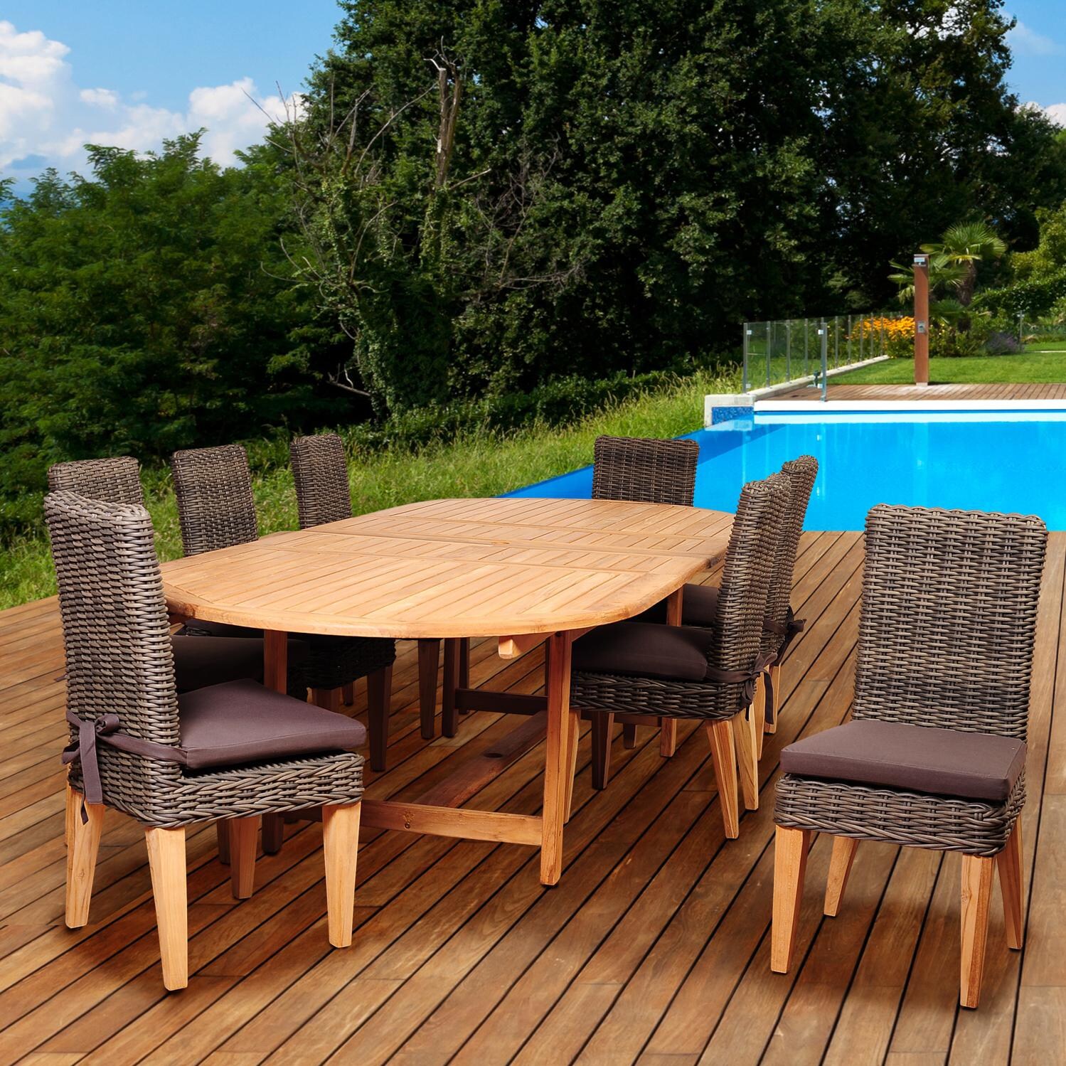 Singapore 9 Piece Resin Wicker Patio Dining Set With 87 X 47 Inch Oval