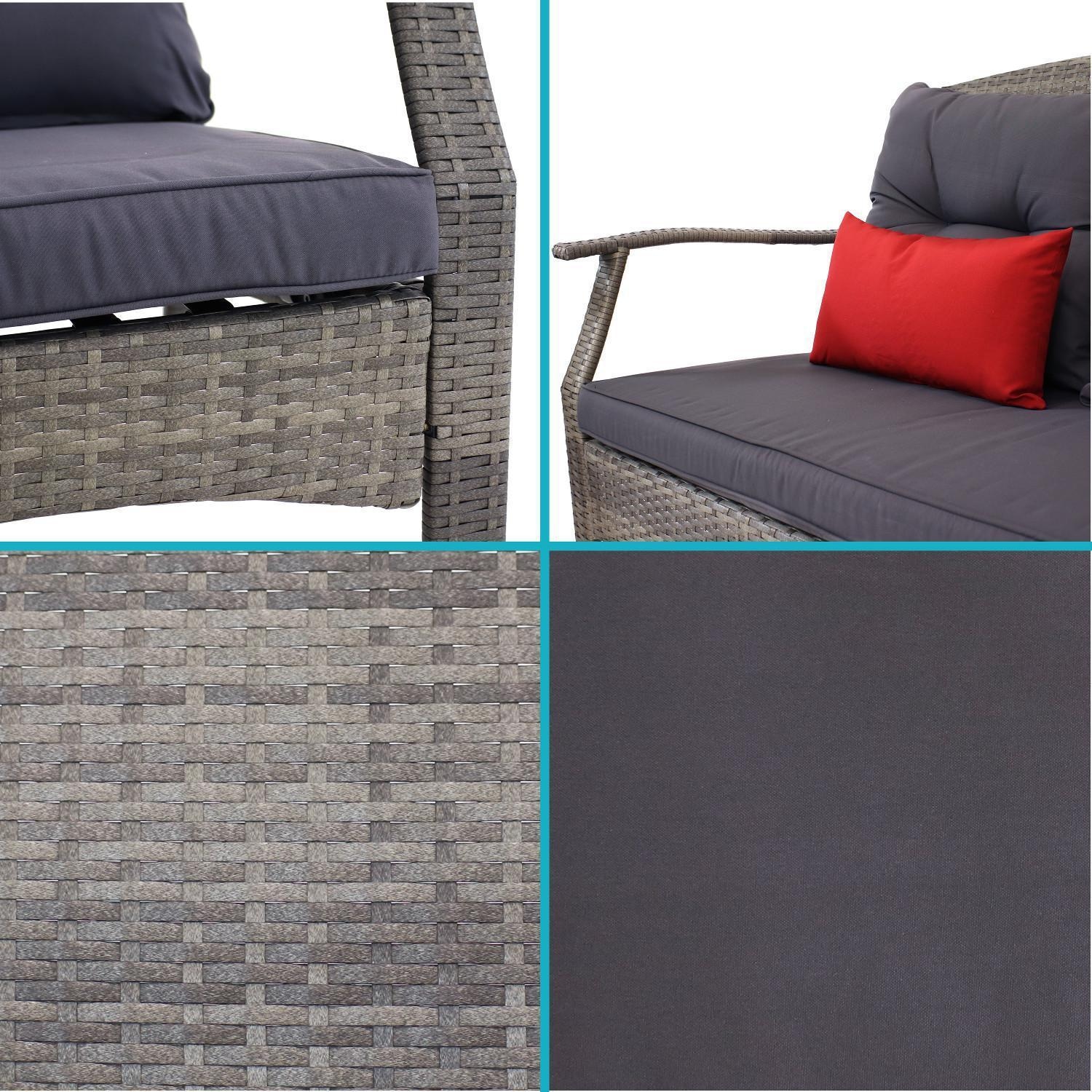 Ultimate Patio 4-Piece Resin Wicker Patio Conversation Set W/ Charcoal Cushions & Red Pillows - Wicker & Cushions - Detail thumbnail