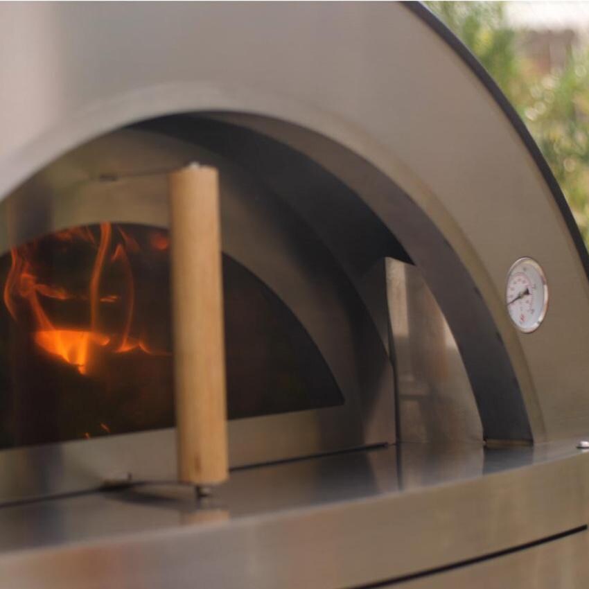 Forno Venetzia Torino 500 62-Inch Outdoor Wood-Fired Pizza Oven - Front Door w/ Flame - Detail thumbnail