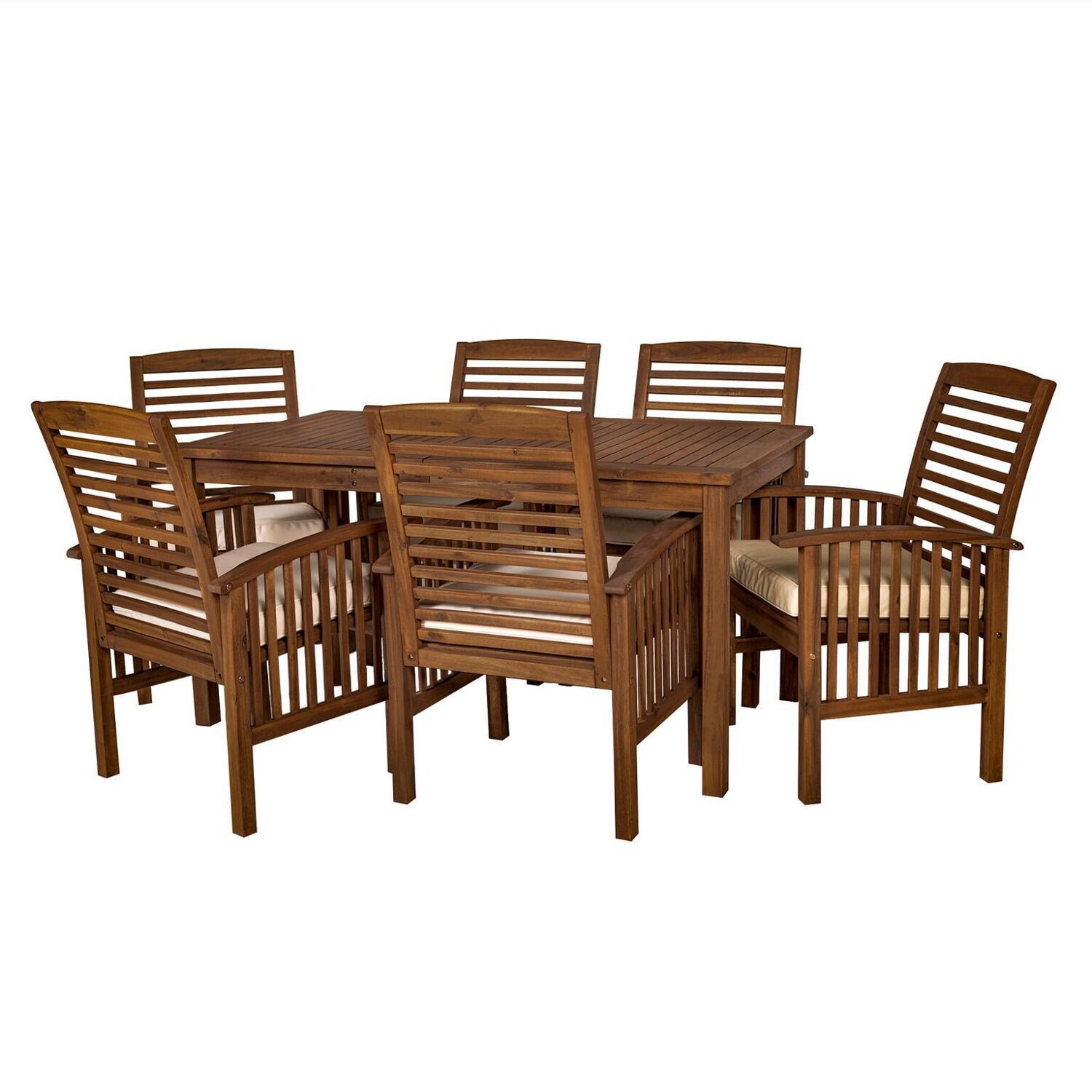 Ultimate Patio Horizon Way 7 Piece Dark Brown Acacia Patio Dining Set - Angled View thumbnail