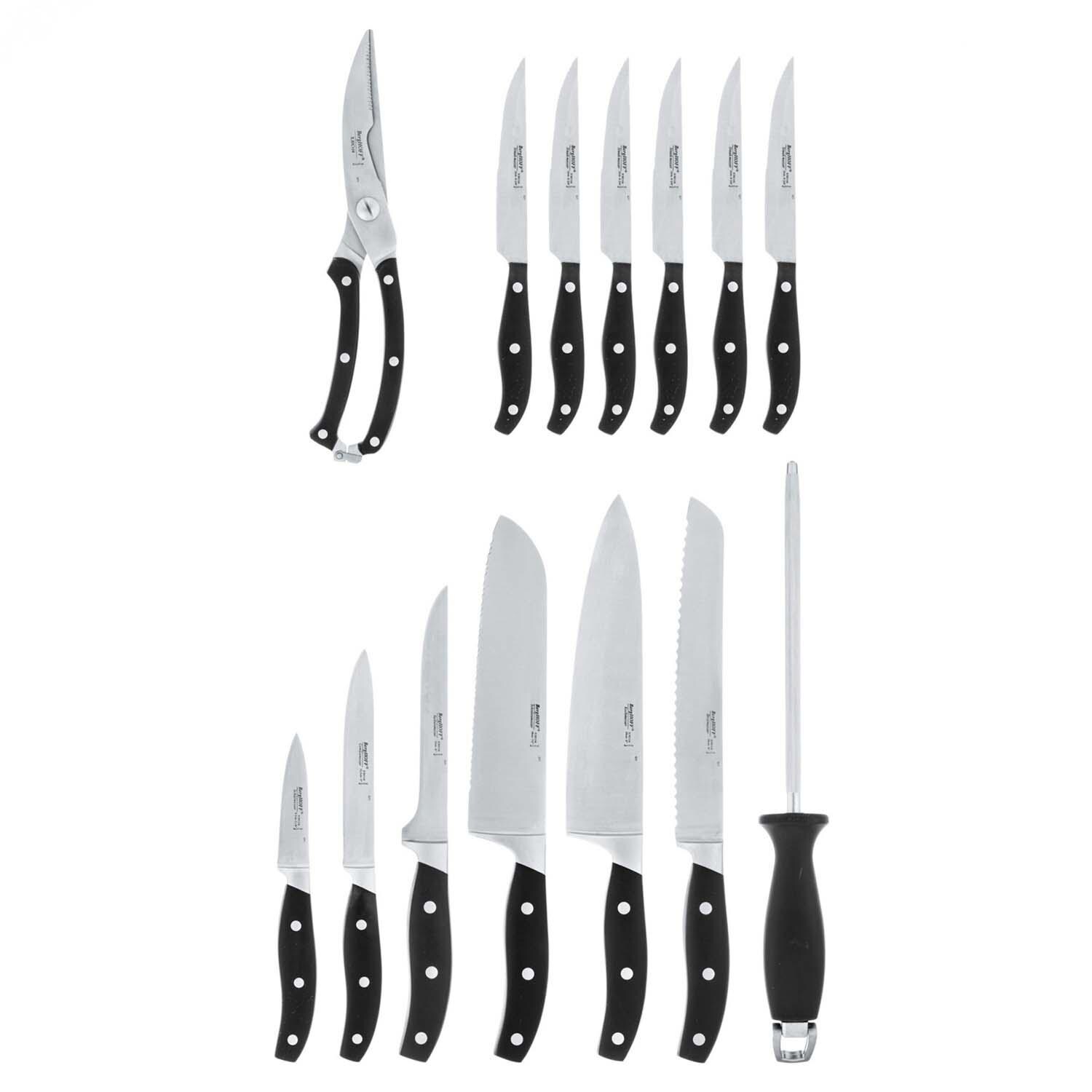 BergHOFF Essentials 15 Pc Cutlery Set and Block Set w/ Sharpener - Knives - White Background thumbnail