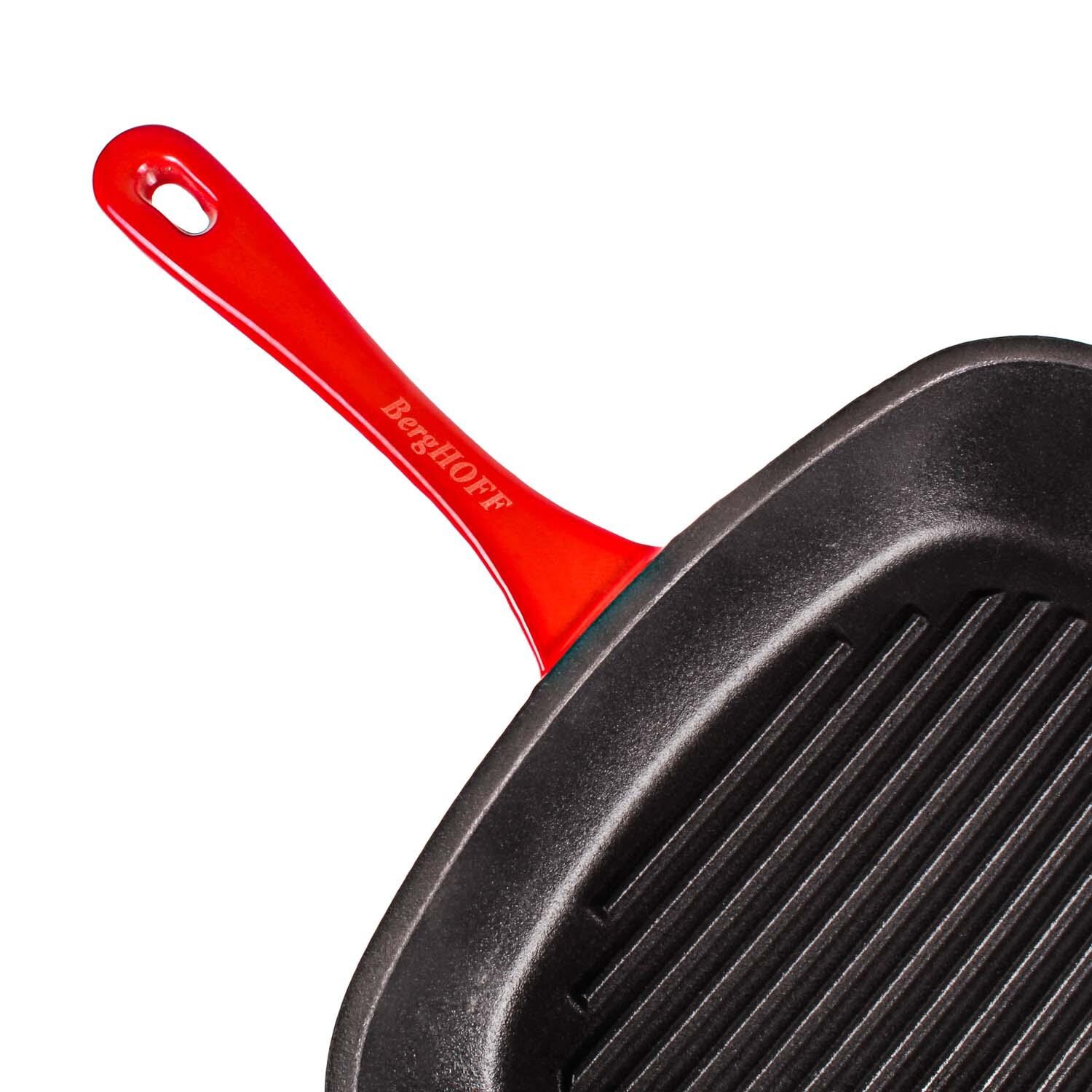 BergHOFF 11-in Neo Cast Iron Square Grill Pan - Red - Handle - Detail thumbnail