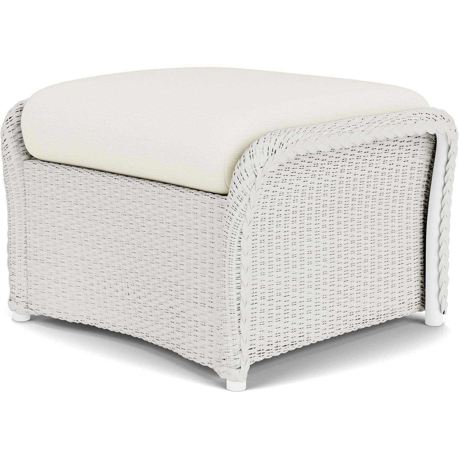 Lloyd Flanders Weekend Retreat Woven Ottoman in Matte White Finish W/ Sailcloth Salt Fabric - Back Right thumbnail