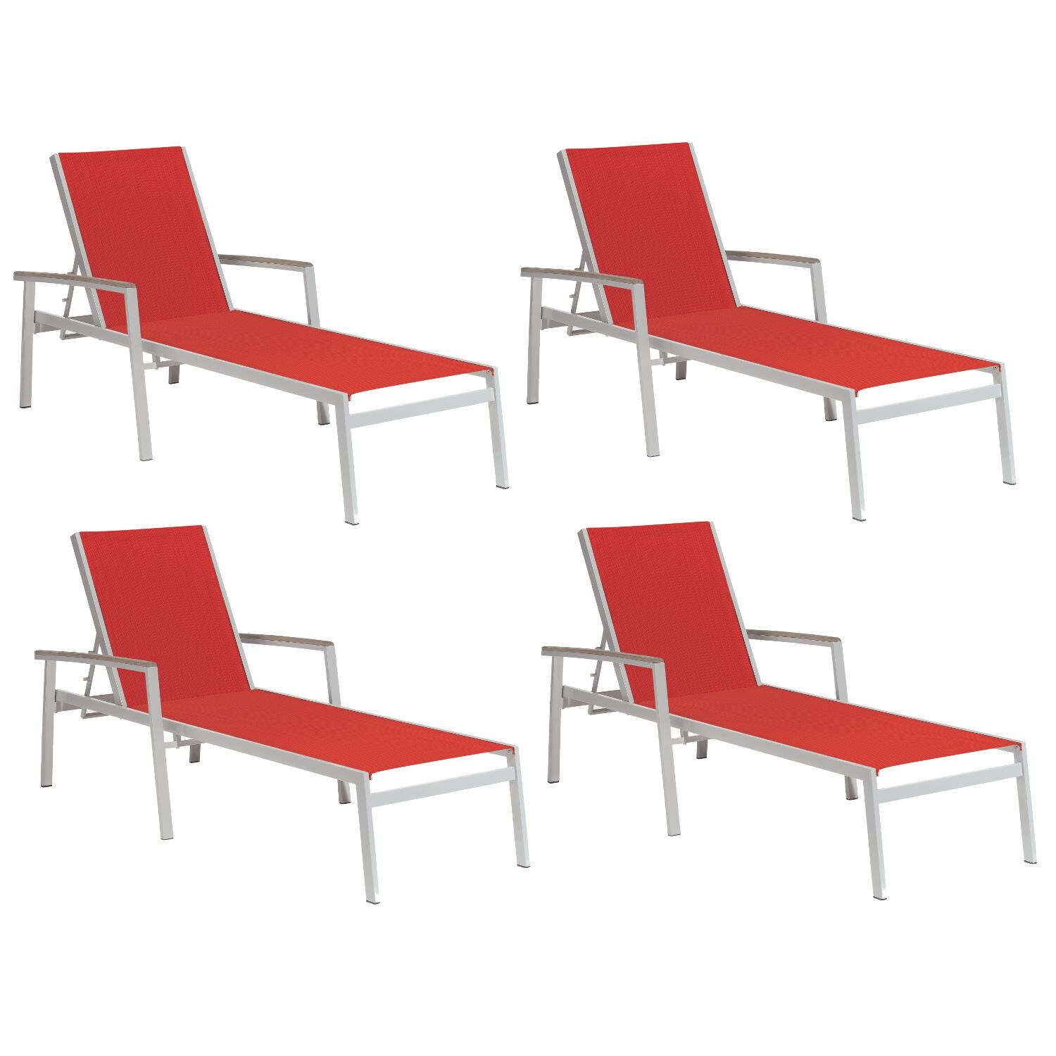 Travira 4 Piece Aluminum Patio Chaise Lounge Set W/ Tekwood Vintage Arm Caps By Oxford Garden - Red Sling image