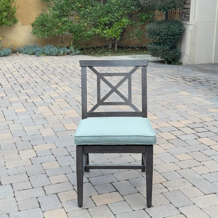 Atlantis Aluminum Dining Side Chair Set of 2 w/ Spa Cushions in Walnut By Darlee - Single Chair Front View - Lifestyle thumbnail