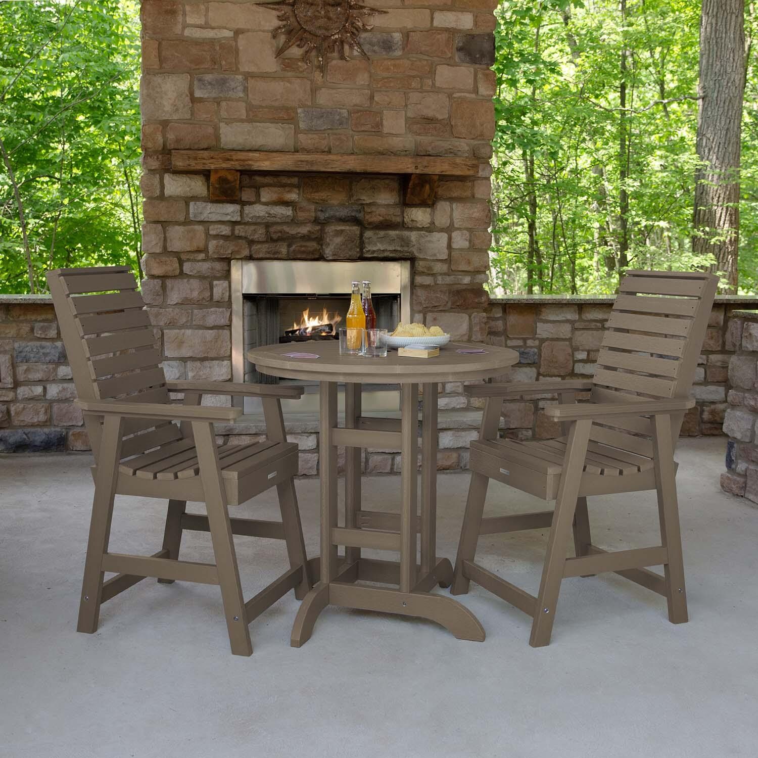 Elm Pointe 3 Pc Recycled Plastic Round Counter Dining Set in Woodland Brown By Lakeview Outdoor Designs - Lifestyle thumbnail