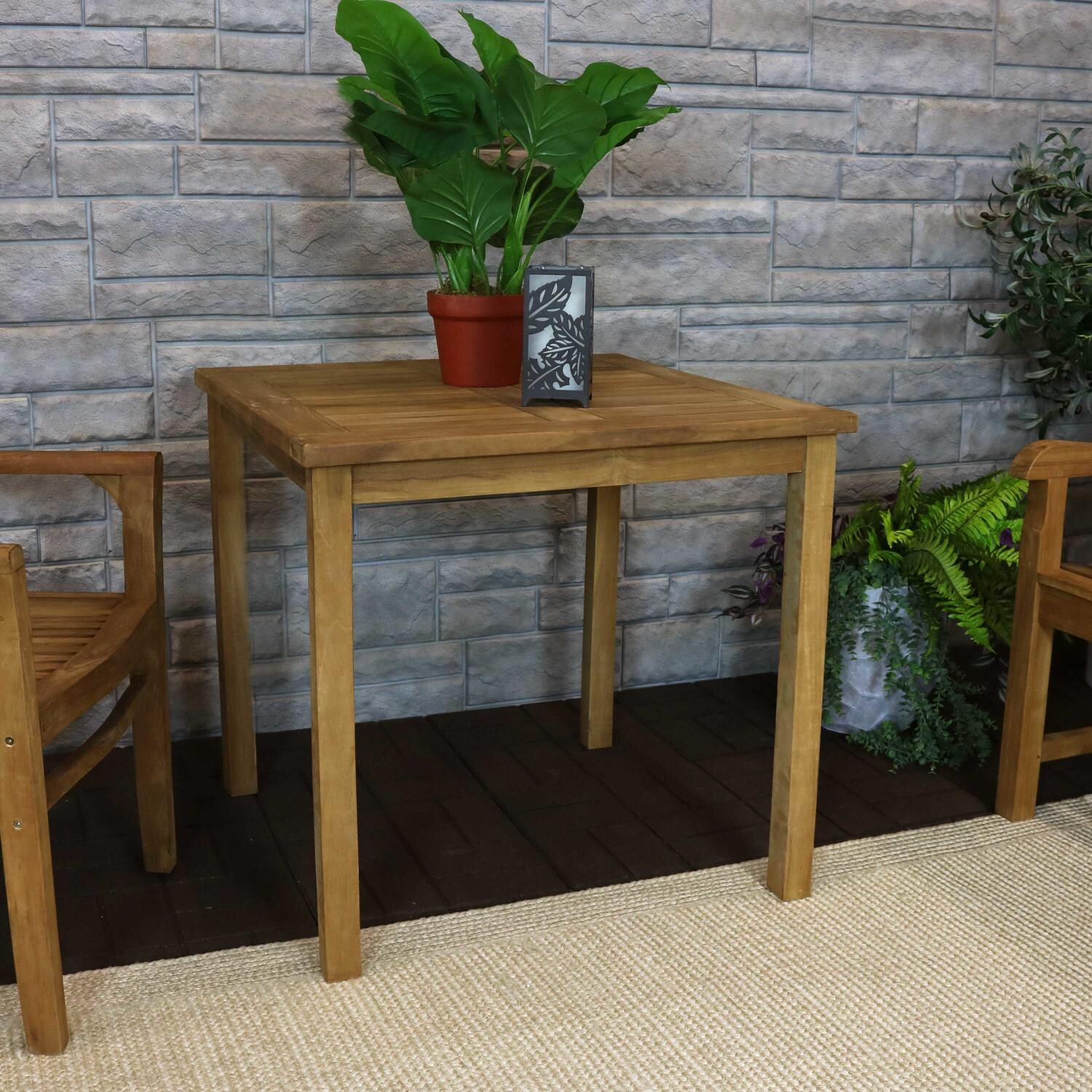 Sunnydaze Decor 32-Inch Teak Square Outdoor Dining Table - Light Stain Finish - JVA-377 image