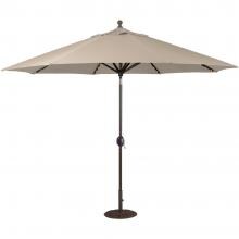 Galtech 11 Ft. Lighted Octagonal Aluminum Patio Market Umbrella W/ Crank Lift And Auto Tilt - Black Frame W/ Sunbrella Canvas Antique Beige Canopy