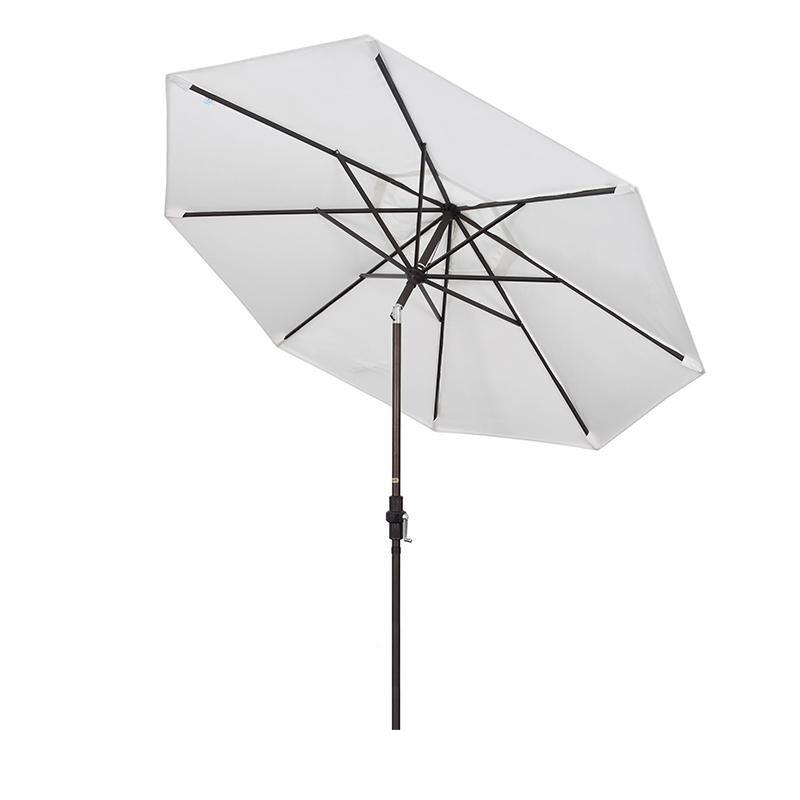 California Umbrella 7.5 Ft Octagonal Aluminum Push Button Tilt Patio Umbrella W/ Crank Lift & Aluminum Ribs - Tilted (Shown in Sunbrella Canvas Natural W/ Bronze Frame)