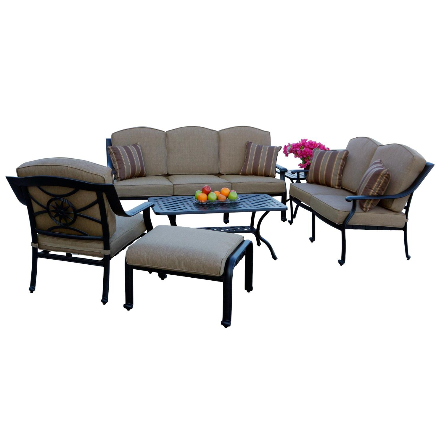 Darlee DL506-6PC-30ABP Ten Star 6 Piece Cast Aluminum Patio Conversation Set W/ Sesame Cushions thumbnail
