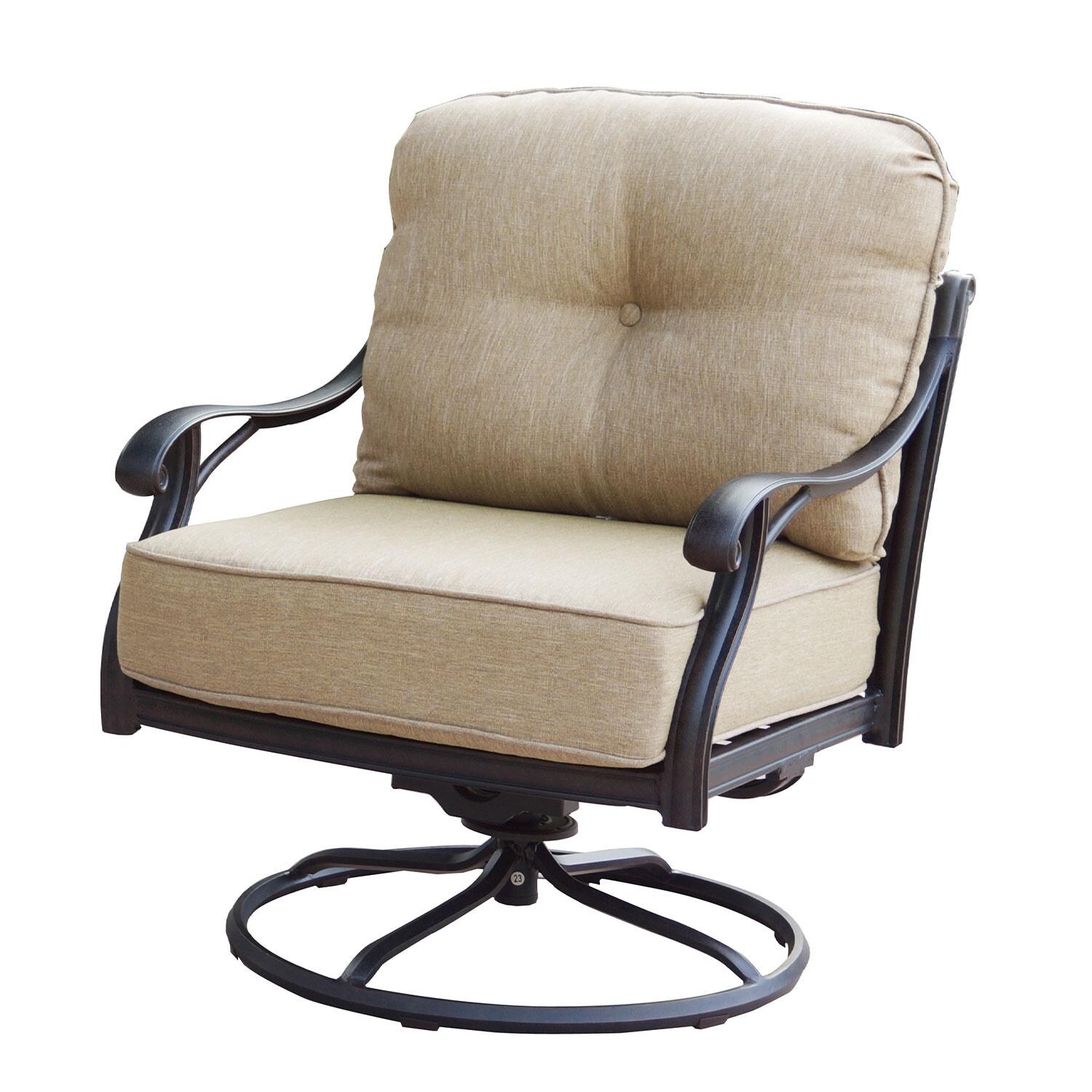 Darlee Nassau 4-Piece Patio Sofa Conversation Set (with 2 Swivel Rocker Club Chairs) with Cushions and 31 X 46 Inch Oval Coffee Table - Chair Front - White Background thumbnail