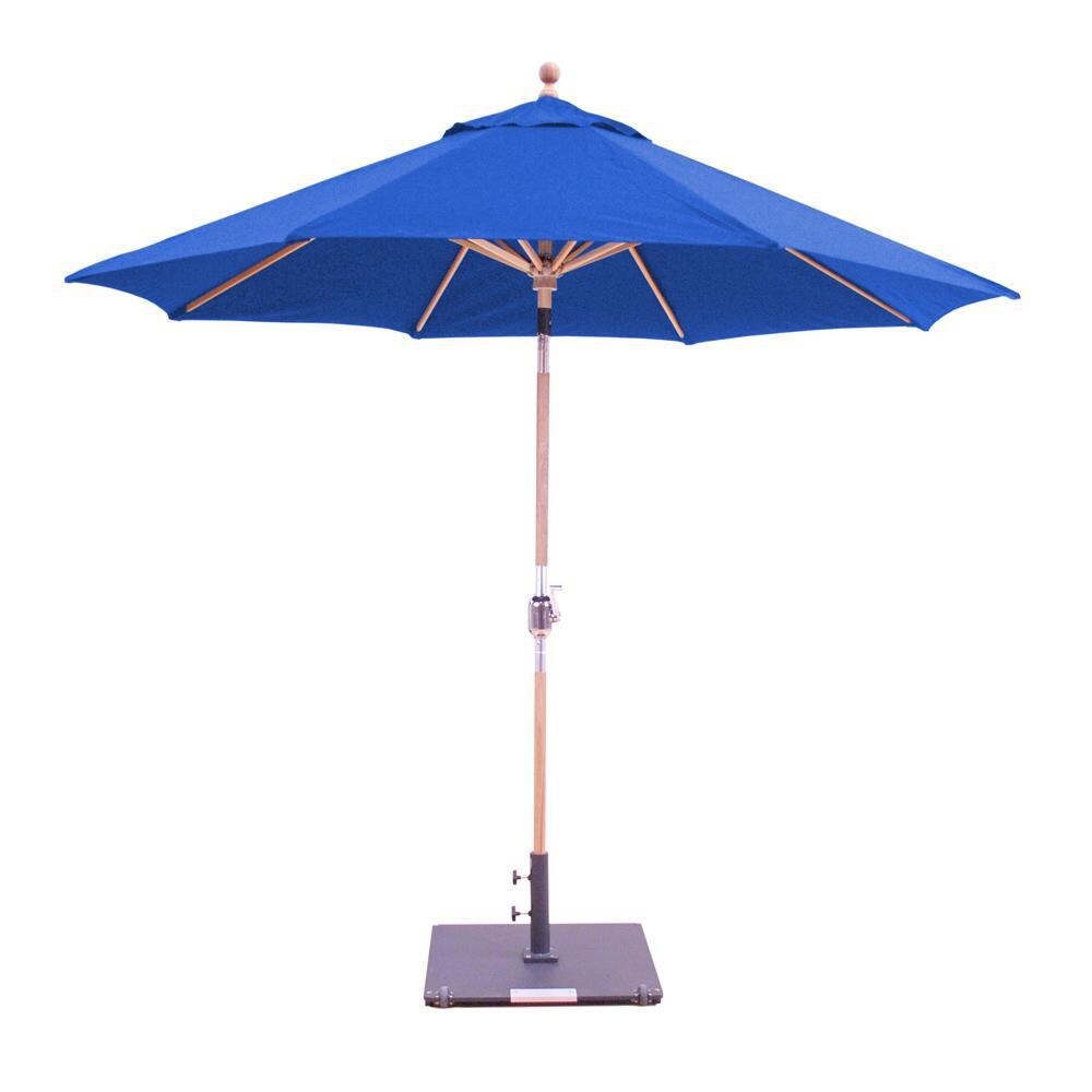 Galtech 9 Ft. Octagonal Wood Patio Umbrella W/ Crank Lift & Rotational Tilt - Teak Frame W/ True Blue Sunbrella Fabric (Umbrella Base Not Included) thumbnail
