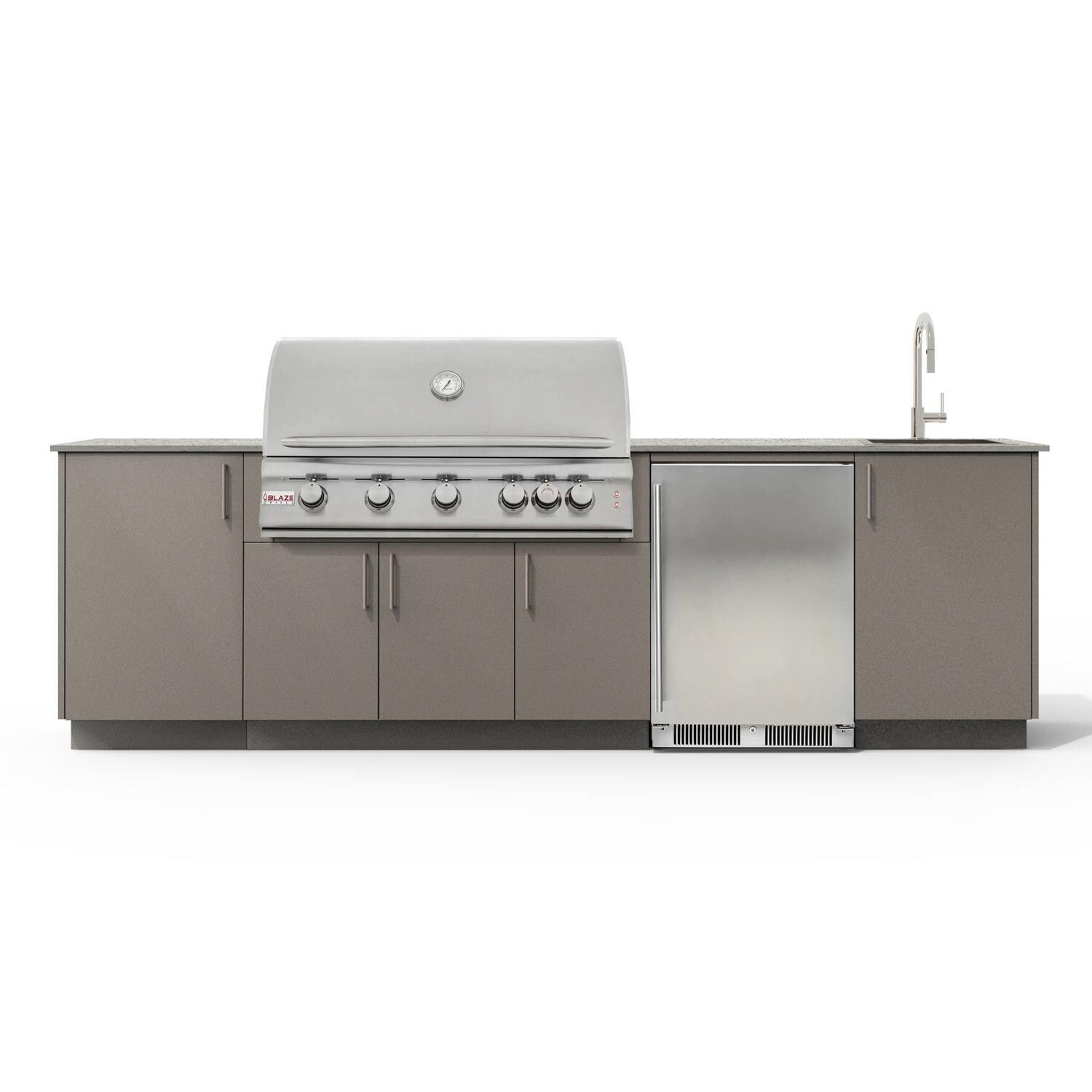Urban Bonfire B-Cove-40-Blaze-Keon-Clay Cove 40 Outdoor Kitchen w/ Blaze Premium LTE Natural Gas Grill, Sink, Refrigerator, Keon Countertop & Clay Finish - White Background thumbnail