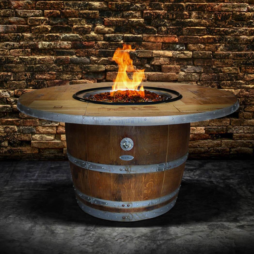Enthusiast 42-Inch Wine Barrel Fire Pit Table By Vin De Flame - Chat Height - Vintage Table Top - 65,000 BTU Match Light Burner
