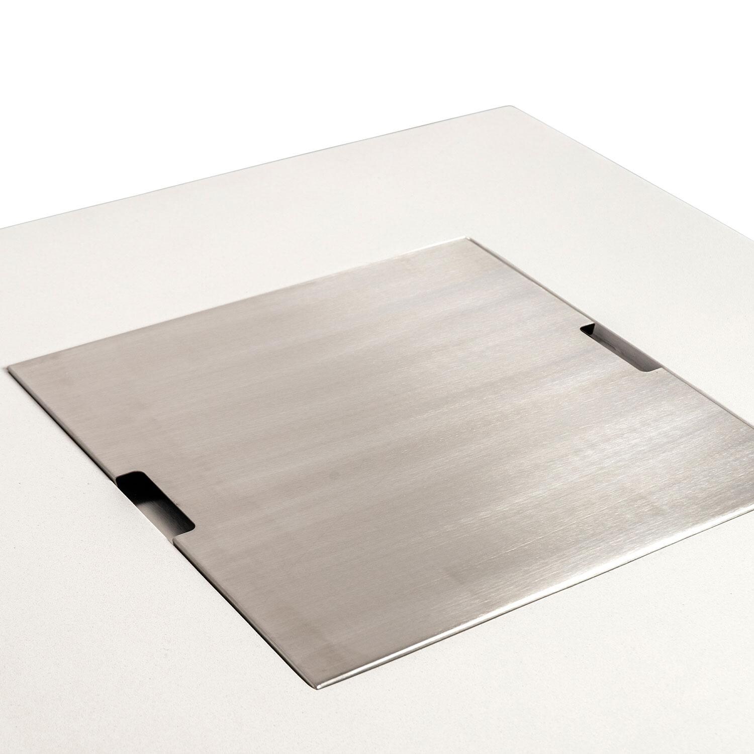 Glenwood 42-in Square Concrete Propane Fire Pit w/ Hidden Propane Tank in White by Lakeview Outdoor Designs - Burner Lid - Detail thumbnail