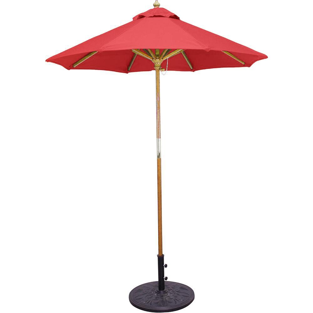 Galtech 6 Ft. Octagonal Hardwood Patio Market Umbrella W/ Push Lift - Light Wood W/ Sunbrella Canvas Jockey Red Canopy