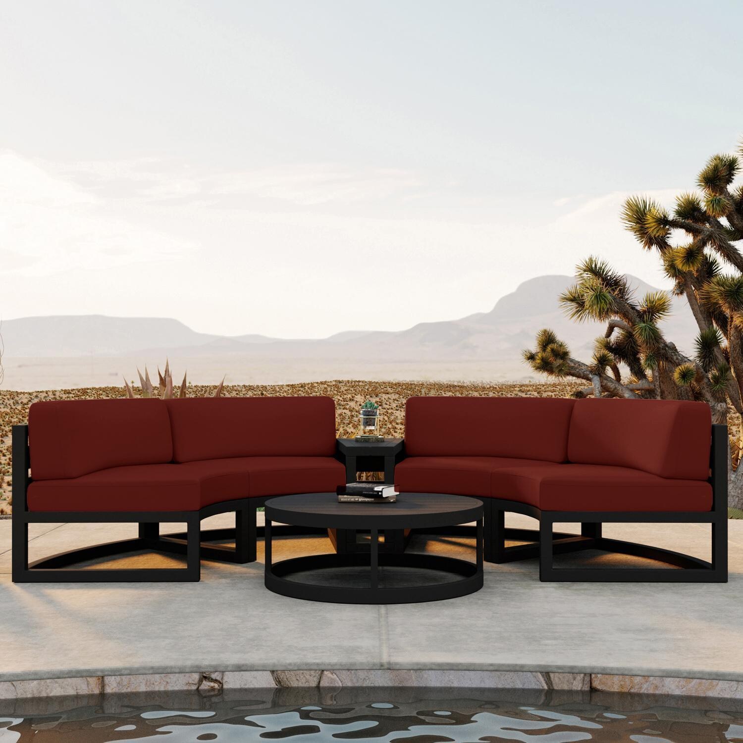 Misty Cove 4 Pc Aluminum Seating Set - Curved Sectional in Black/Canvas Henna by Lakeview Outdoor Designs