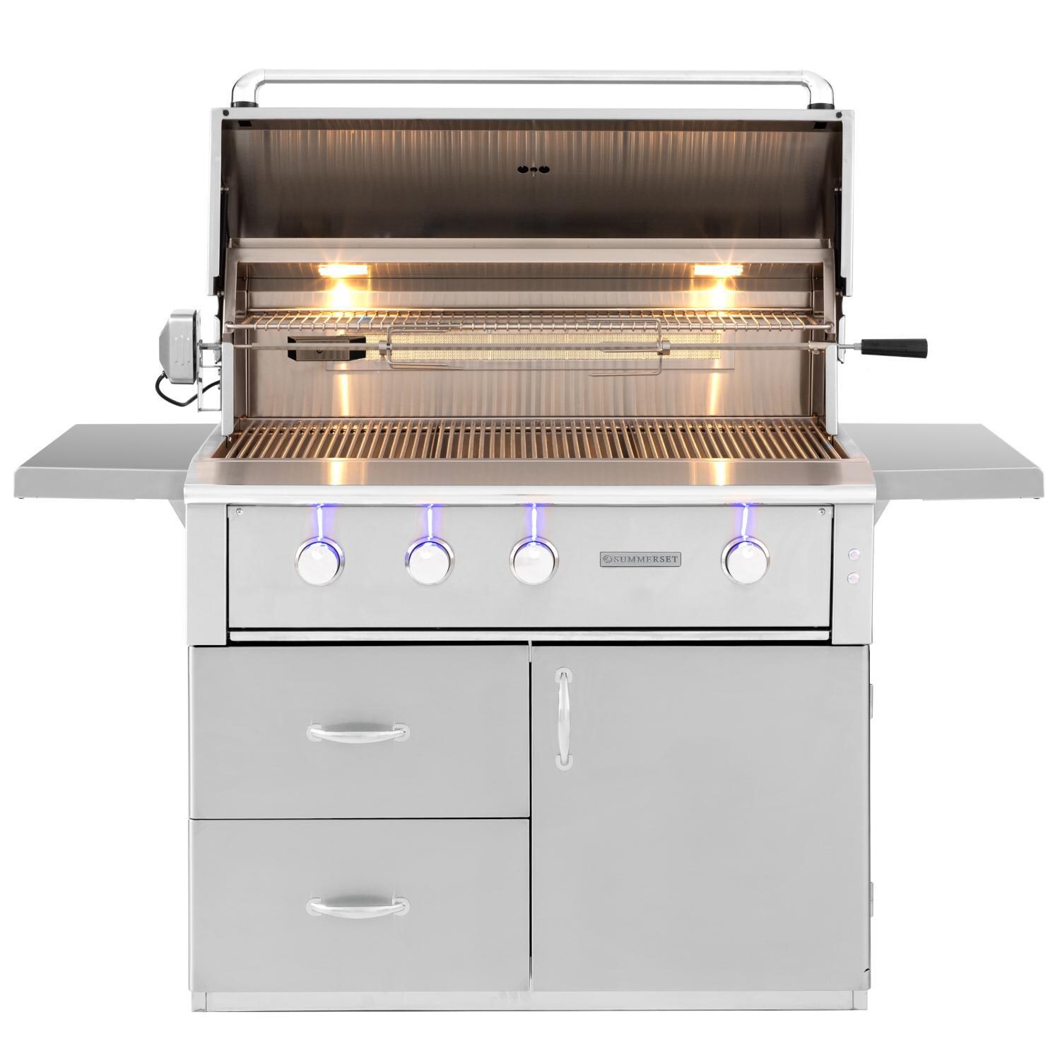 Summerset ALT42T-LP Alturi 42-Inch 3-Burner Propane Grill With Stainless Steel Burners & Rotisserie - Hood Open thumbnail