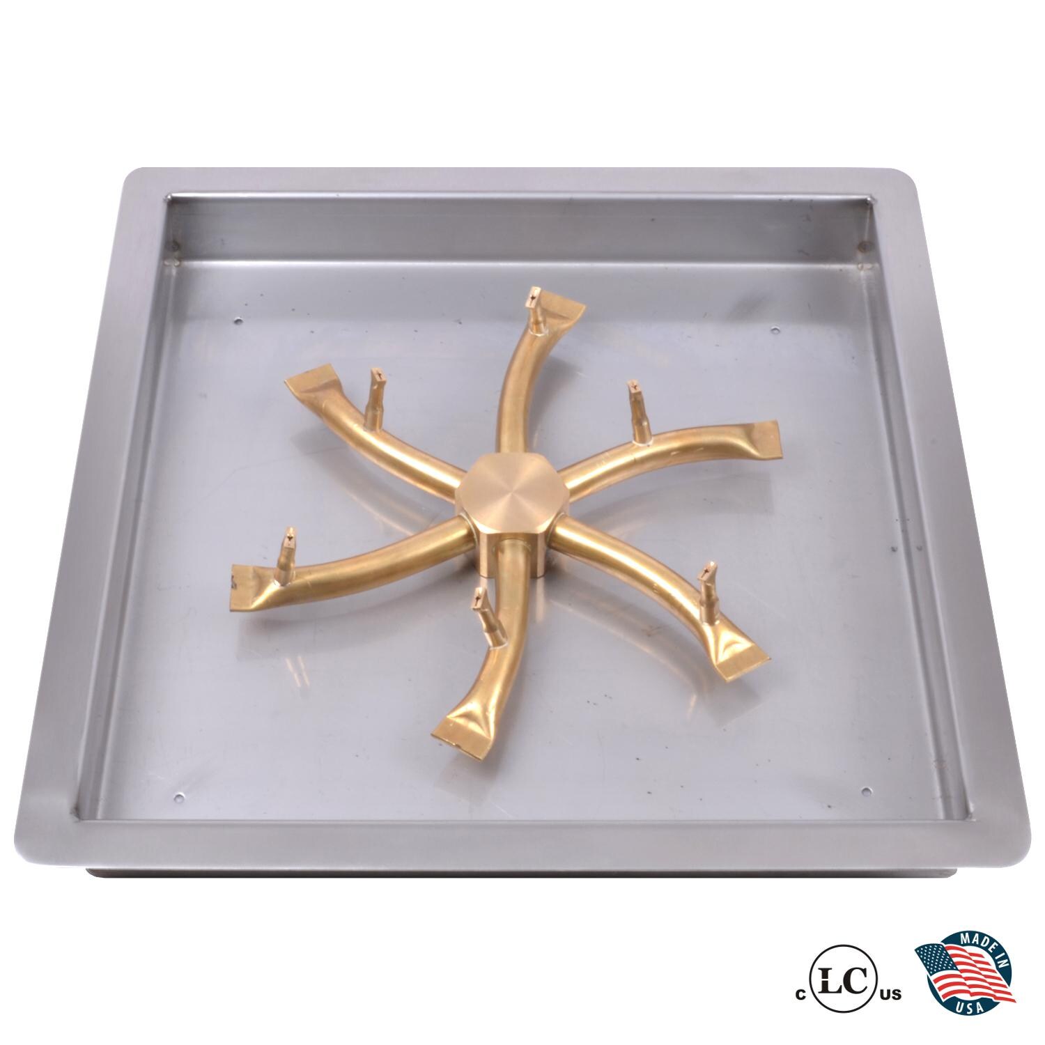 The Outdoor Plus Bullet Burner Drop in Pan Kit - 12-inch Square Drop in Aluminum Fire Pan with 8-inch Brass S Bullet Burner - LC Certified Match Light