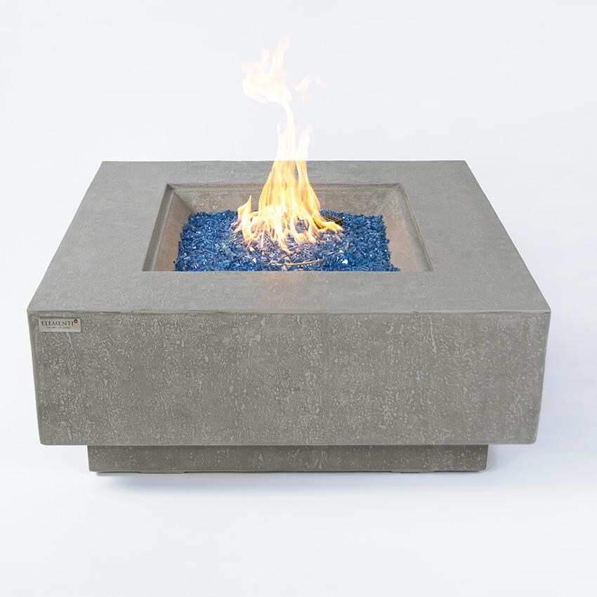 Elementi Victoria OFG413LG-NG 40-Inch Natural Gas Light Gray Fire Pit Table - Front View Lit thumbnail