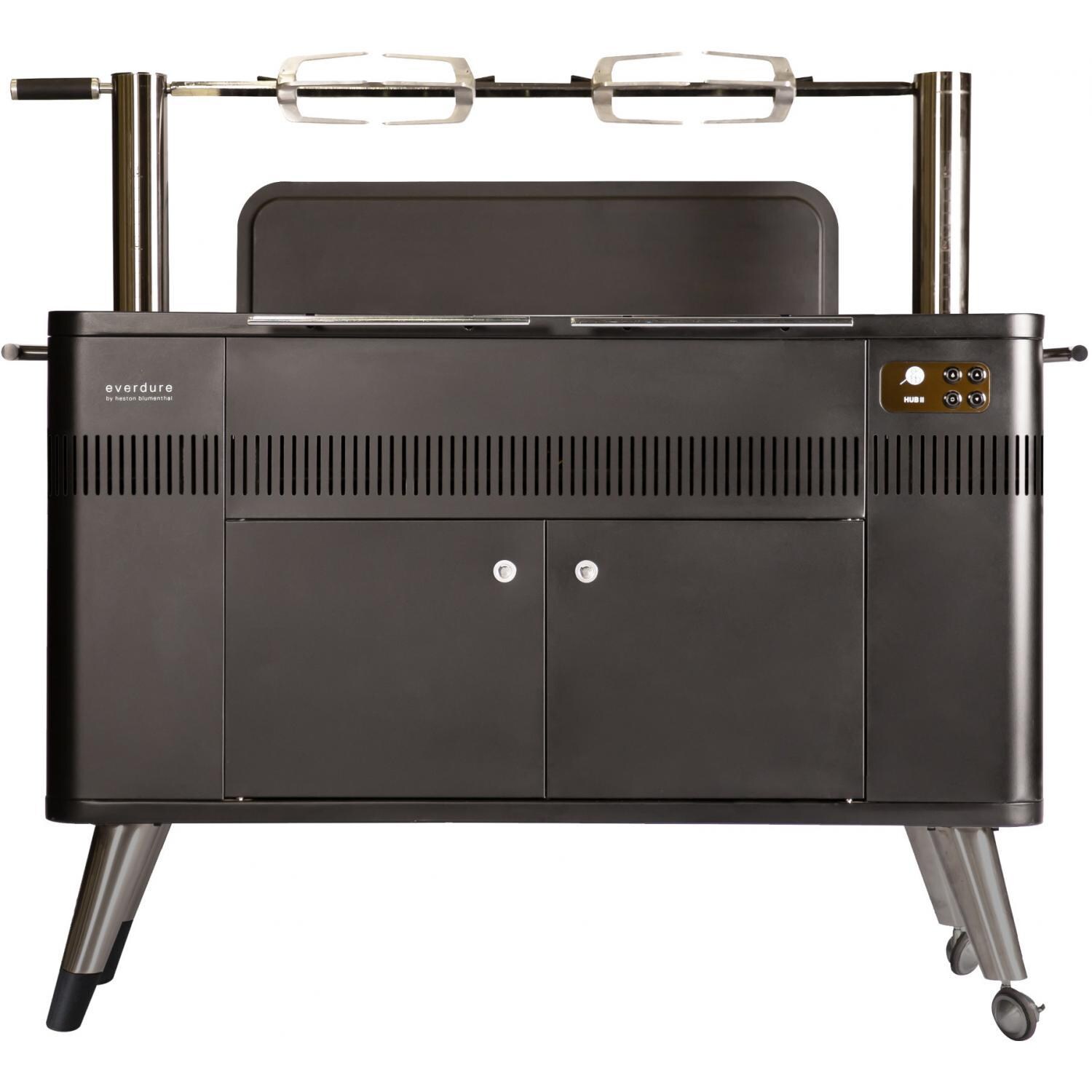 Everdure HBCE3BUS HUB II 54-Inch Charcoal Grill With Rotisserie & Electronic Ignition - Front View with Rotisserie thumbnail