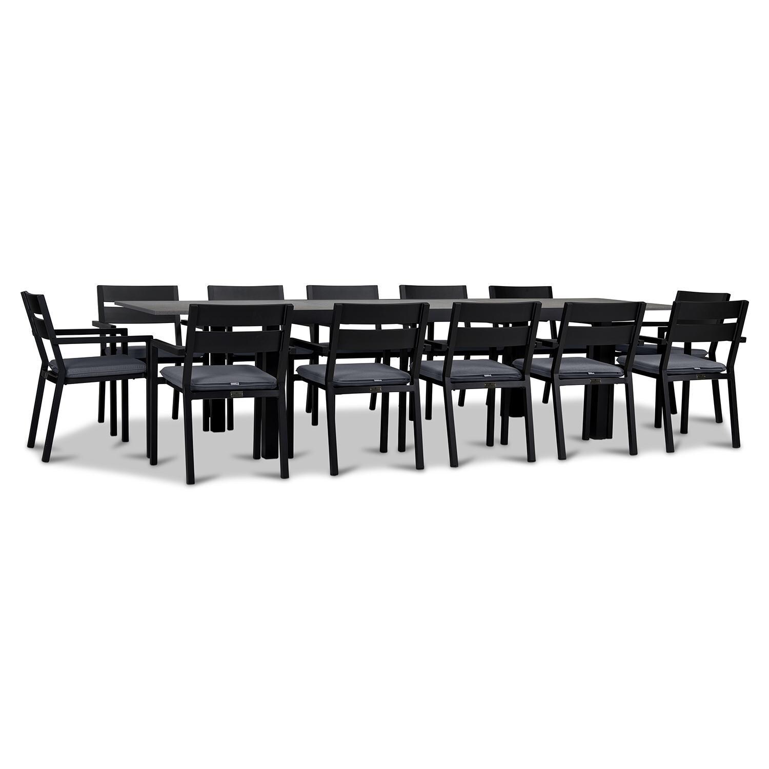 Calm Bay 13 Pc Extendable Dining Set in Black/Canvas Charcoal by Lakeview - White Background 2 thumbnail