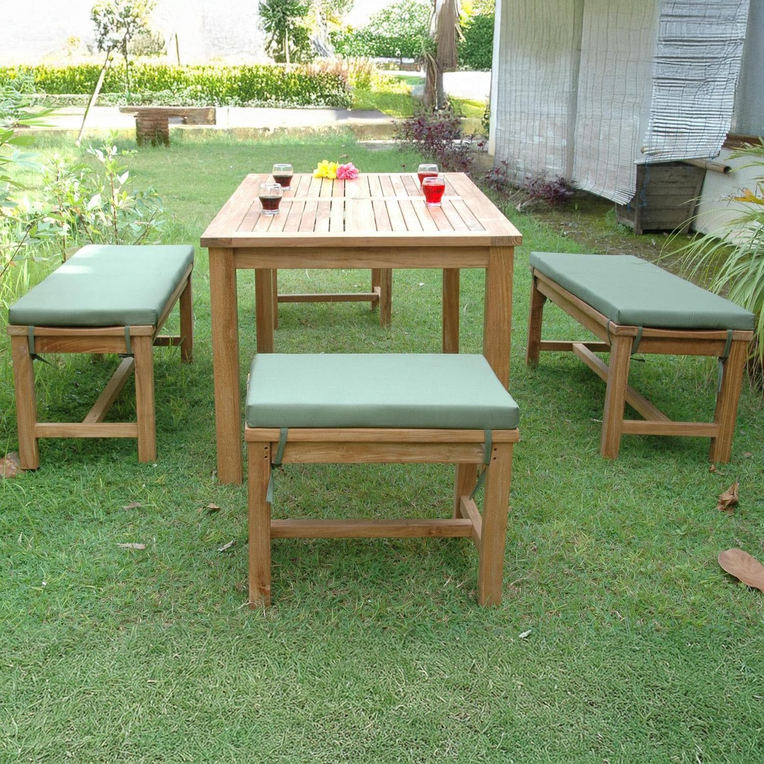 Catahoula Bay 5 Pc Teak Dining Set in Canvas Ginkgo by Lakeview Outdoor Designs - Lifestyle thumbnail