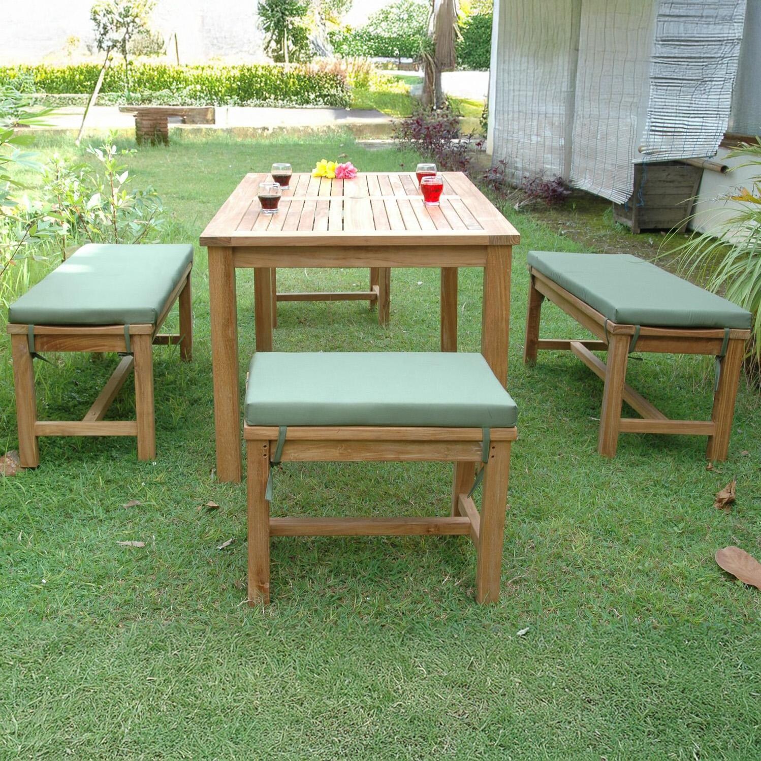 Catahoula Bay 5 Pc Teak Dining Set in Natural/Canvas Ginkgo by Lakeview Outdoor Designs