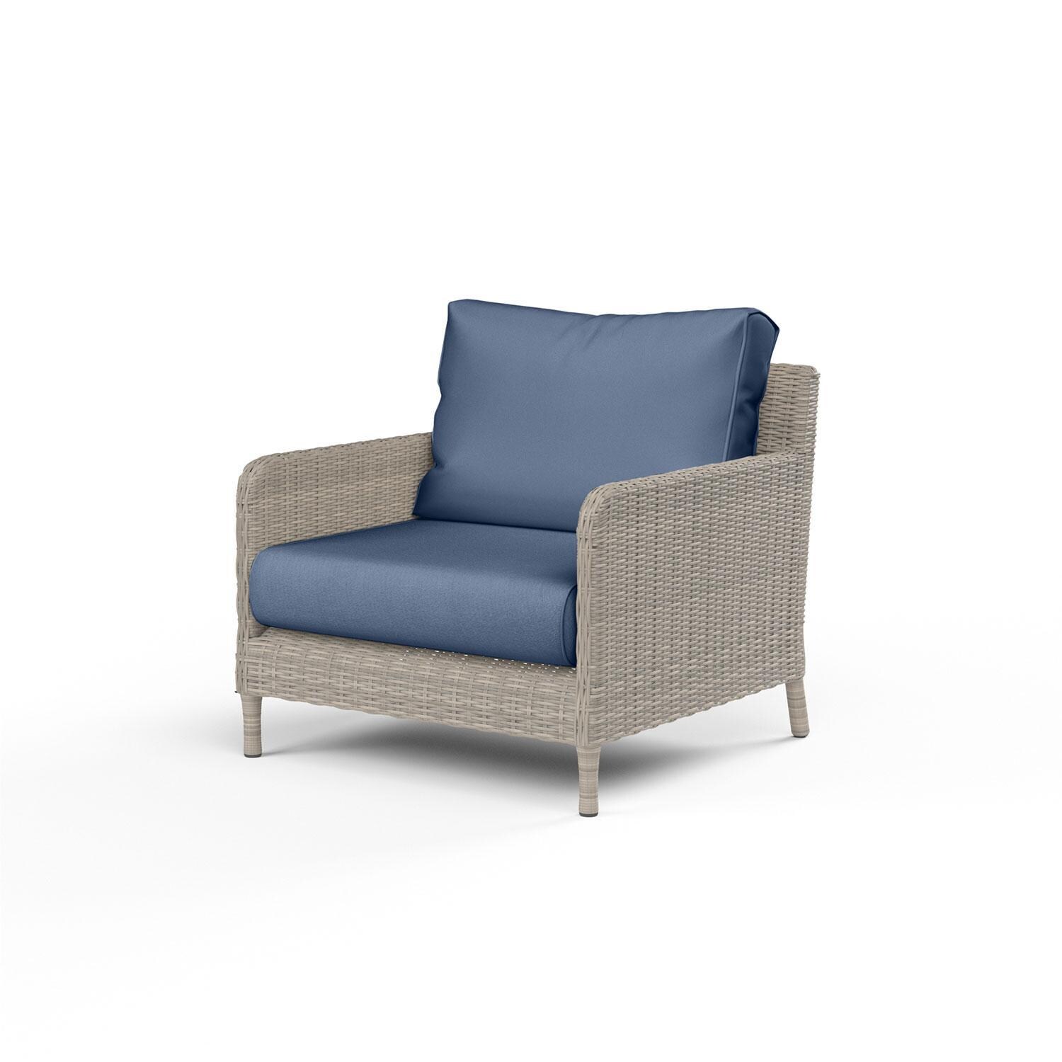 Manhattan Wicker Patio Club Chair in Spectrum Indigo w/ Self Welt By Sunset West - Display - White Background thumbnail