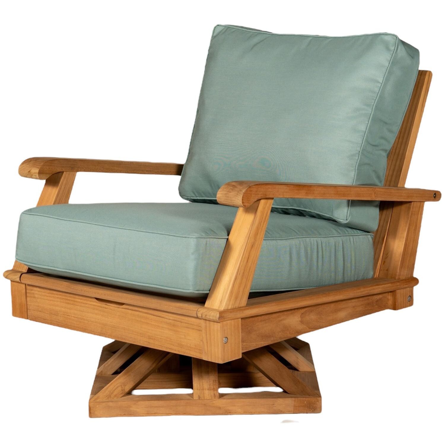 Royal Teak Collection MIASWS Miami Teak Swivel Chair w/ Sunbrella Cushions in Canvas Spa - Angled - White Background thumbnail