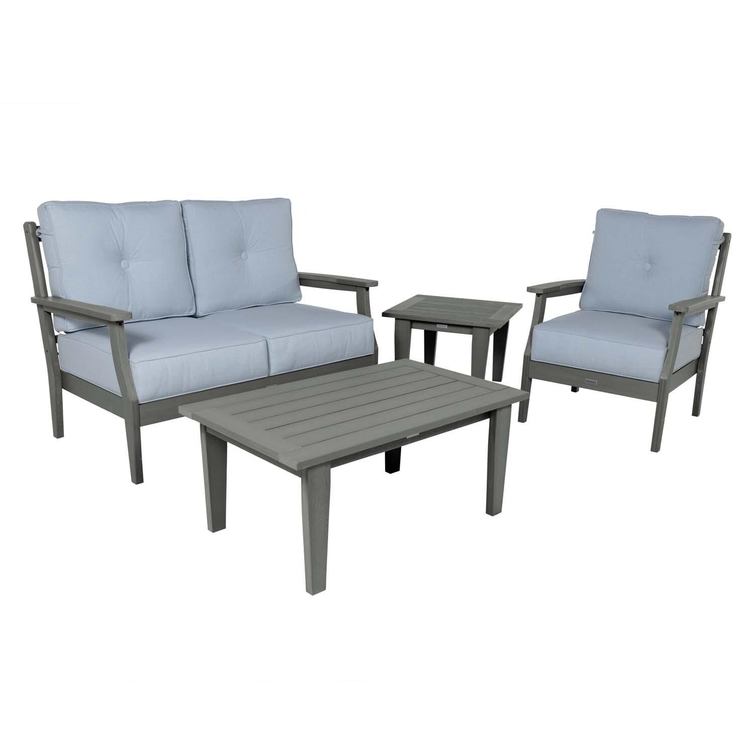 Blushing Bay 4 Pc Recycled Plastic Seating Set in Bliss Dew/Coastal Teak by Lakeview Outdoor Designs - White Background thumbnail