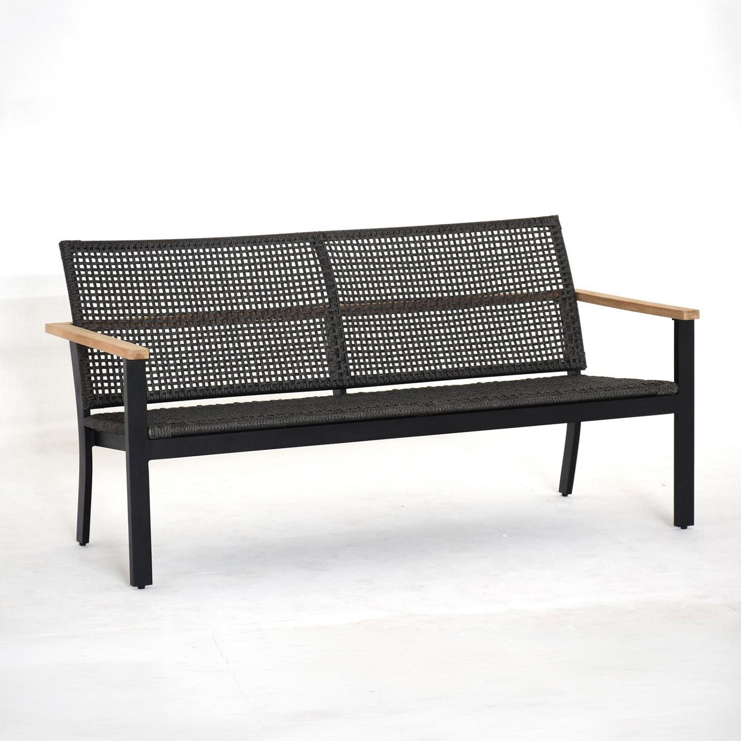 Royal Teak Collection NAP3S Naples 2 Person Woven Rope Sofa in Black - Angled - White Background thumbnail