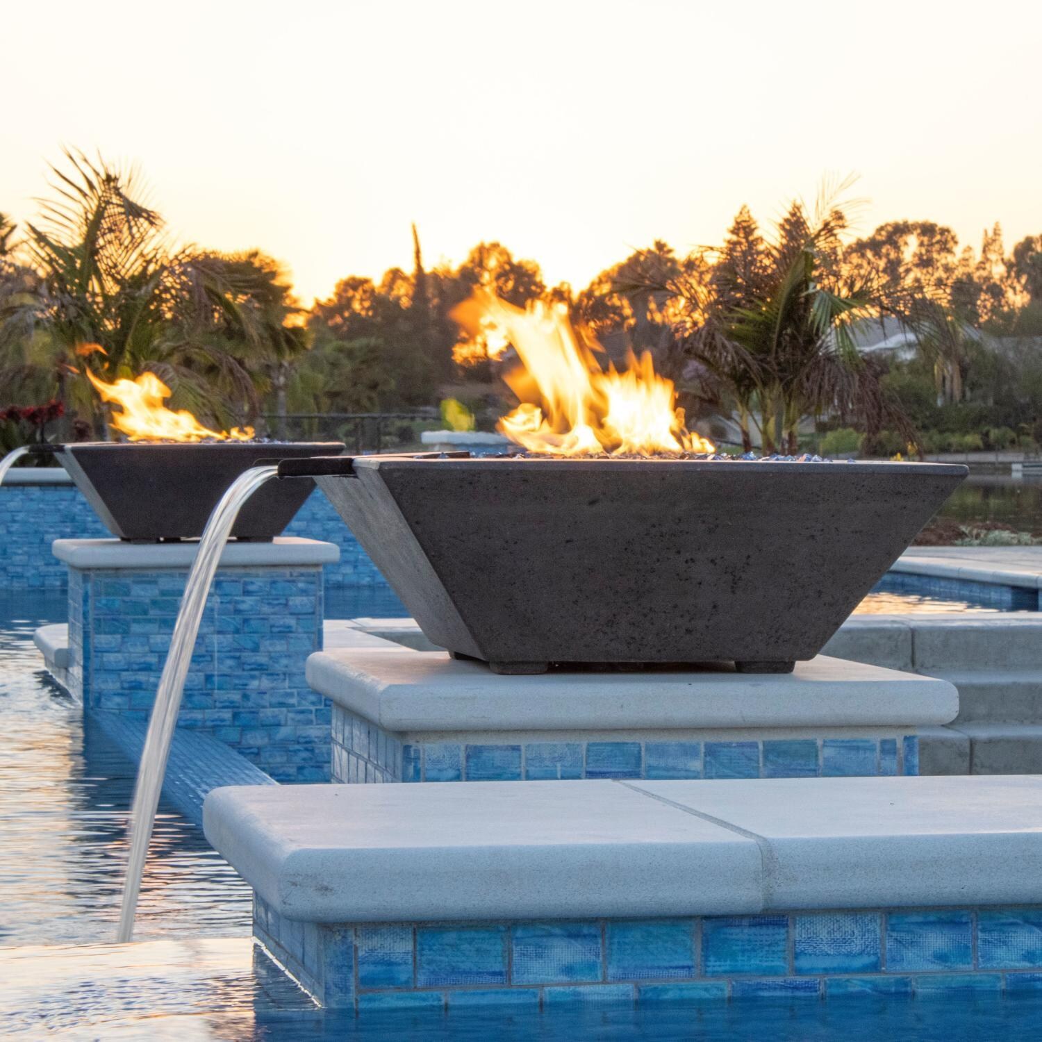 Pelican View 30 Inch Square Glass Fiber Reinforced Concrete Propane w/ Electronic Ignition Fire & Water Bowl in Gray by Lakeview Outdoor Designs