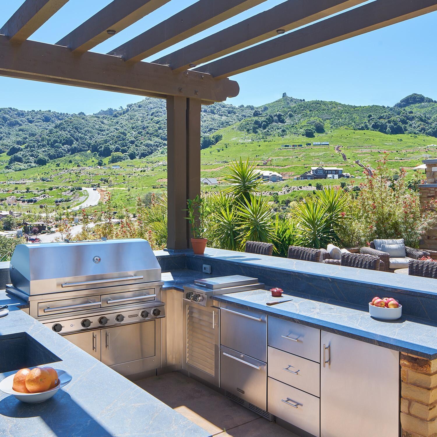 Kalamazoo K1000HB Built-In Hybrid Fire Grill - Bulk Propane - In Outdoor Kitchen w/ CKTPD Cooktop - Lifestyle thumbnail