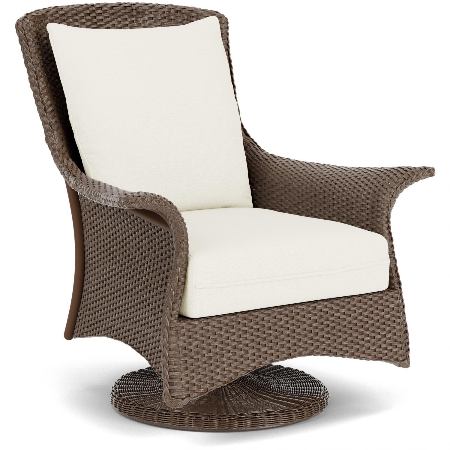 Lloyd Flanders Mandalay Swivel Rocker Lounge Chair in Bark Finish with Sailcloth Salt Fabric - Angled thumbnail