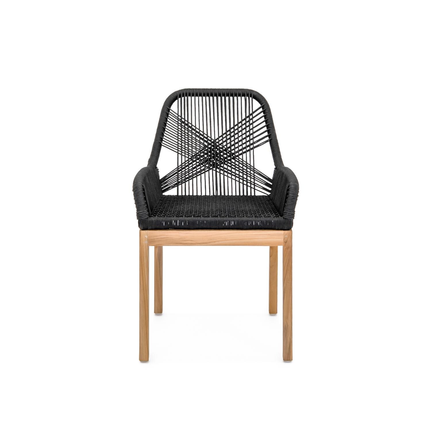 Teak + Table Breeze 7 Piece Olefin Rope & Teak Patio Dining Set W/ Extension in Charcoal - Chair Front View - White Background thumbnail