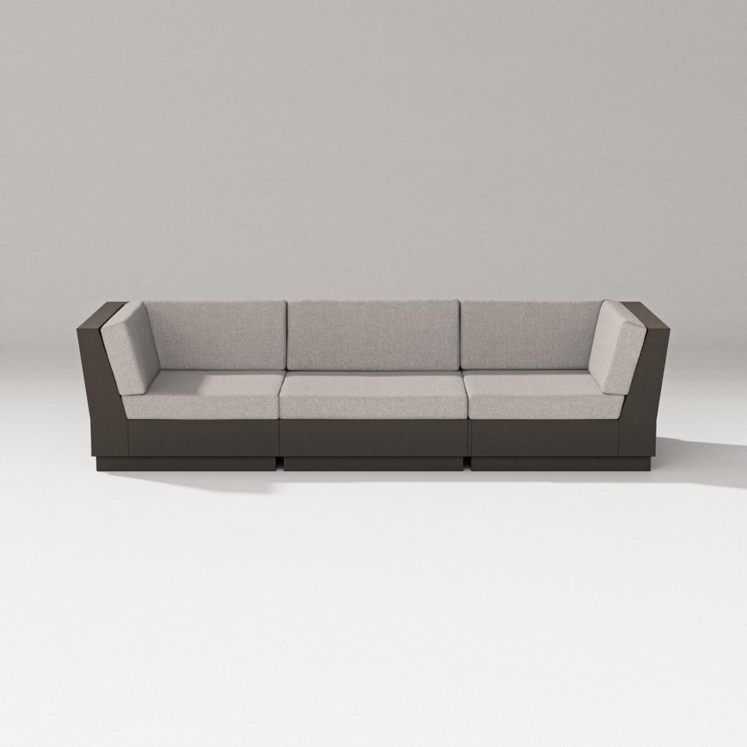 Elevate 3 Person Recycled Plastic Sectional Sofa in Vintage Coffee/Weathered Tweed By PW Designer Series - Set - White Background thumbnail