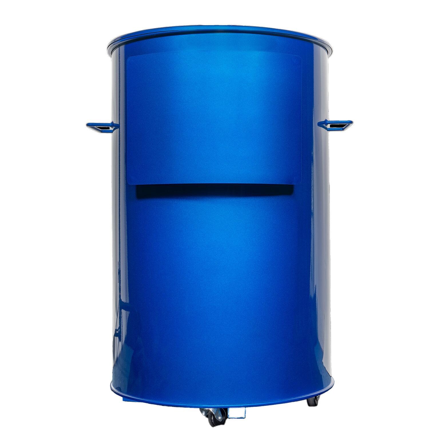 Gateway Drum Smokers 55144 55 Gallon Charcoal BBQ Smoker - Glossy Blue - Rear View - White Background thumbnail