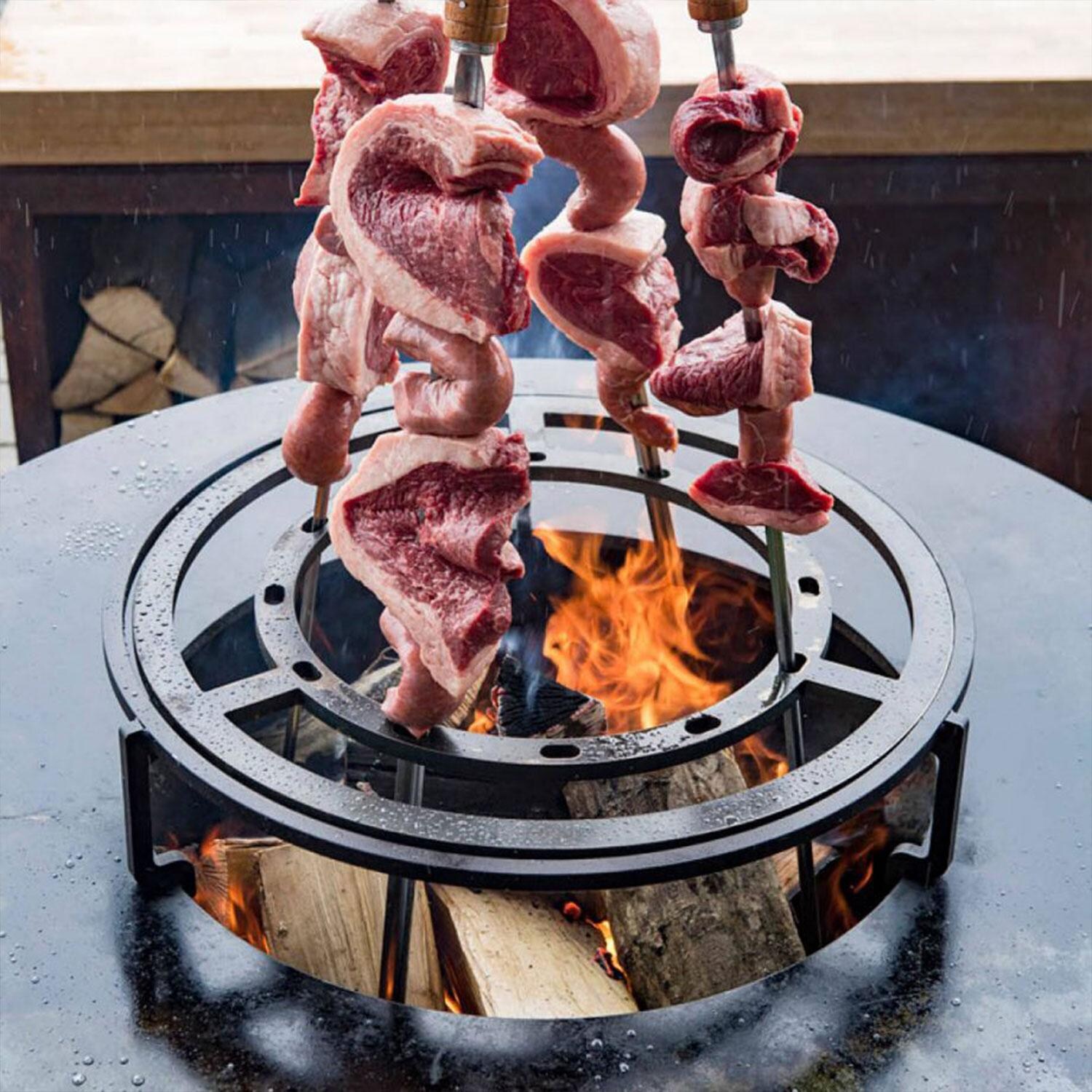 OFYR OA-G-B-R-100 19 Inch Brazilian Grill Ring Rack 100 - Cook Meat on Skewers - Overhead View - Lifestyle thumbnail