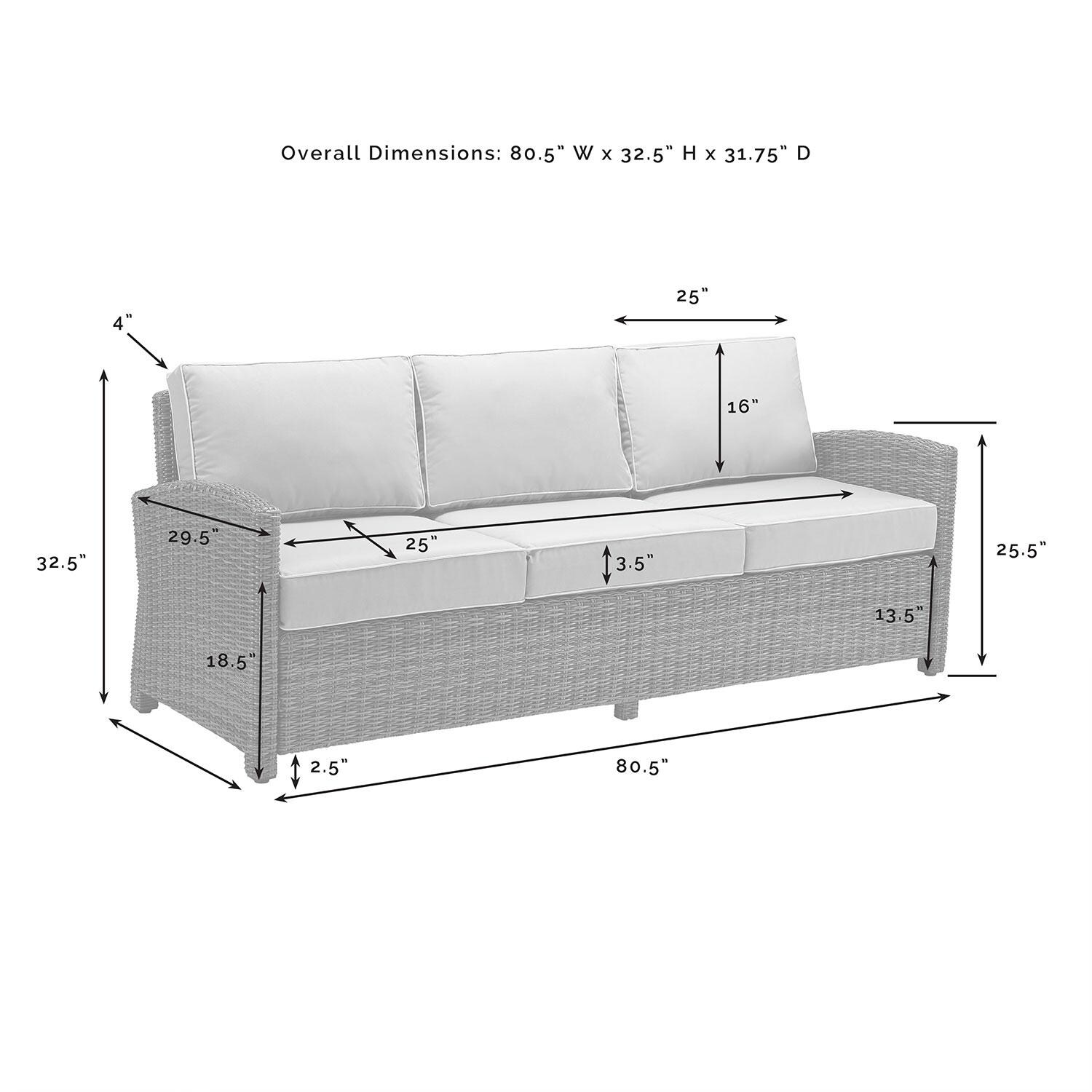 Ultimate Patio UP-92417WB-SA 6Pc Wicker Outdoor Sofa Set W/ Fire Table in Sand - Sofa Dimensions - Diagram thumbnail