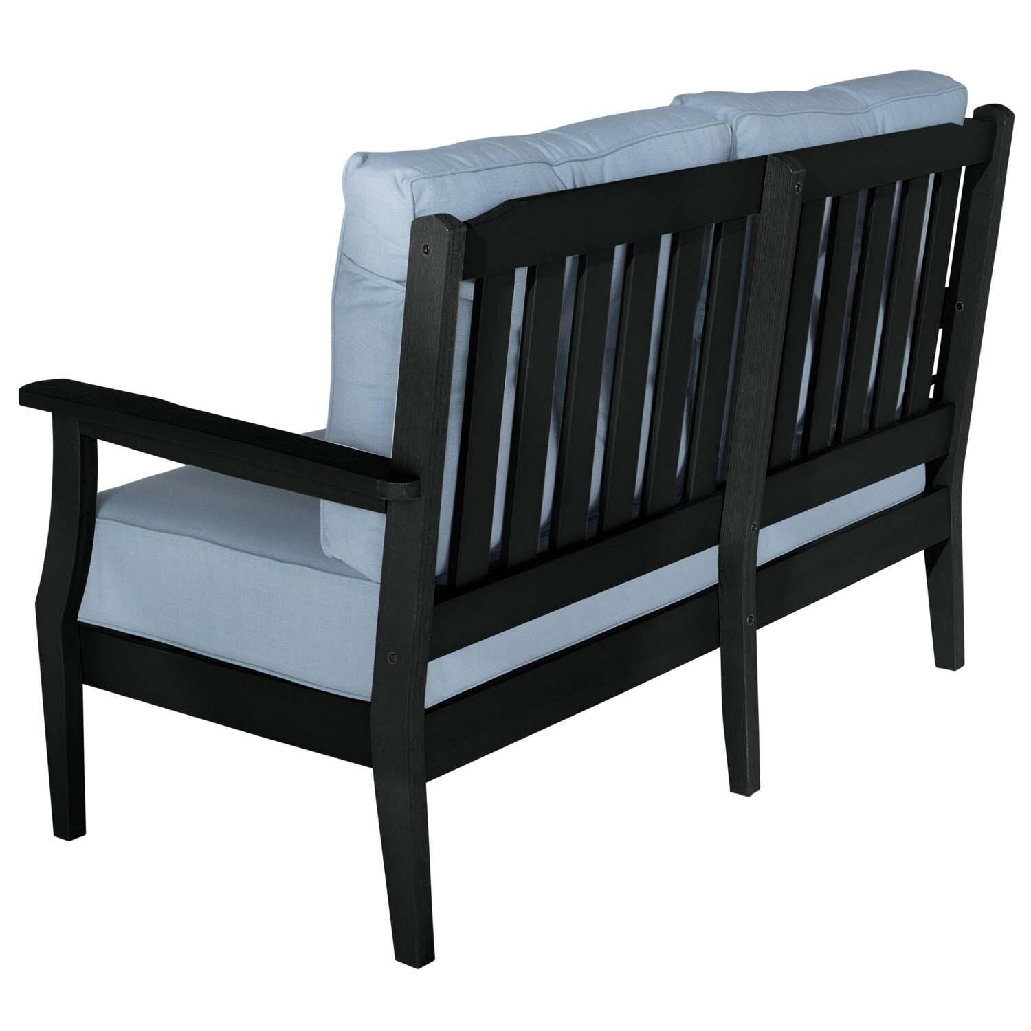 Blushing Bay 2 Person Recycled Plastic Loveseat in Bliss Dew/Black by Lakeview Outdoor Designs - Back View - White Background thumbnail