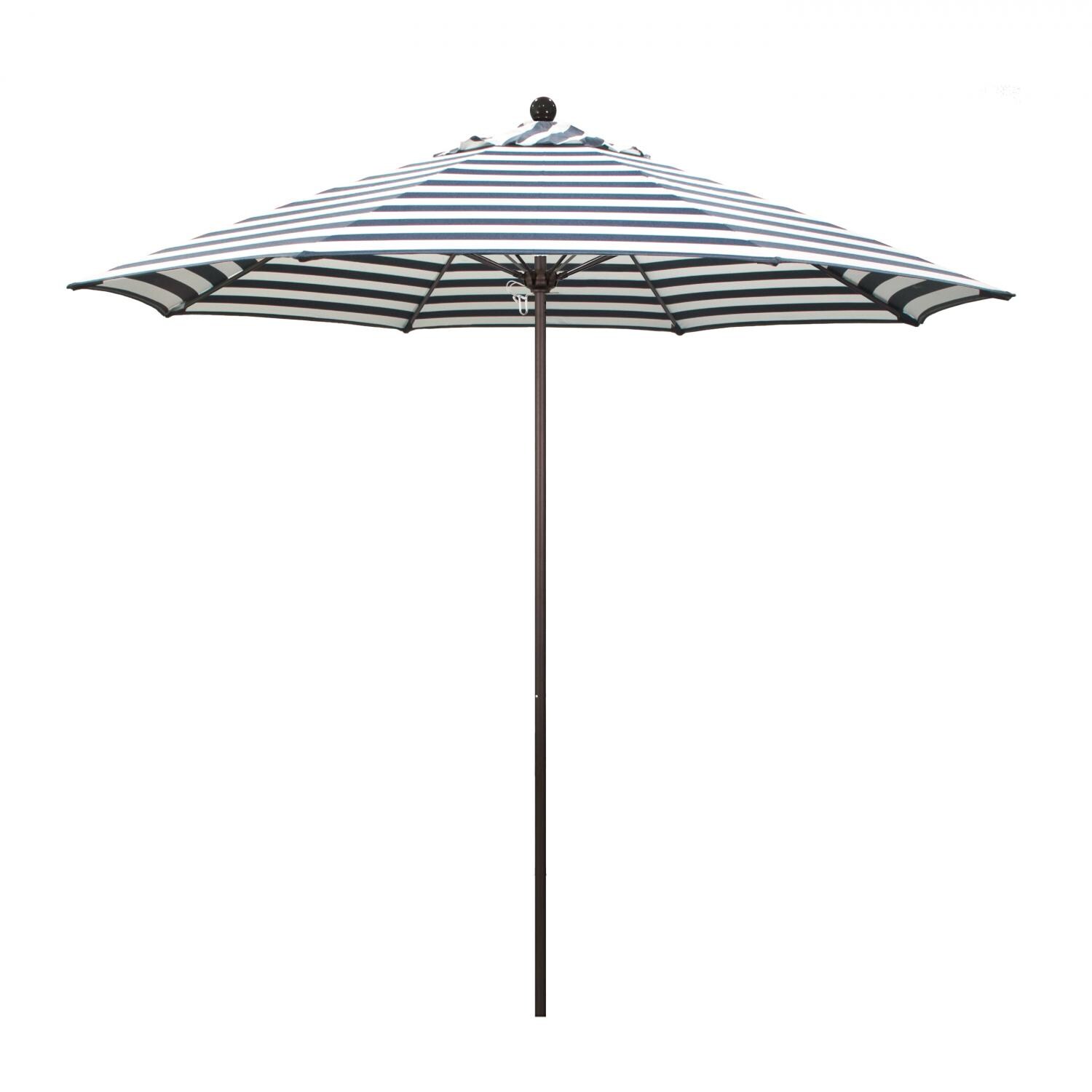 California Umbrella Venture Series 9 Ft Octagonal Aluminum Patio Umbrella W/ Push Lift & Fiberglass Ribs - Bronze Frame / Olefin Navy White Cabana Stripe Canopy thumbnail