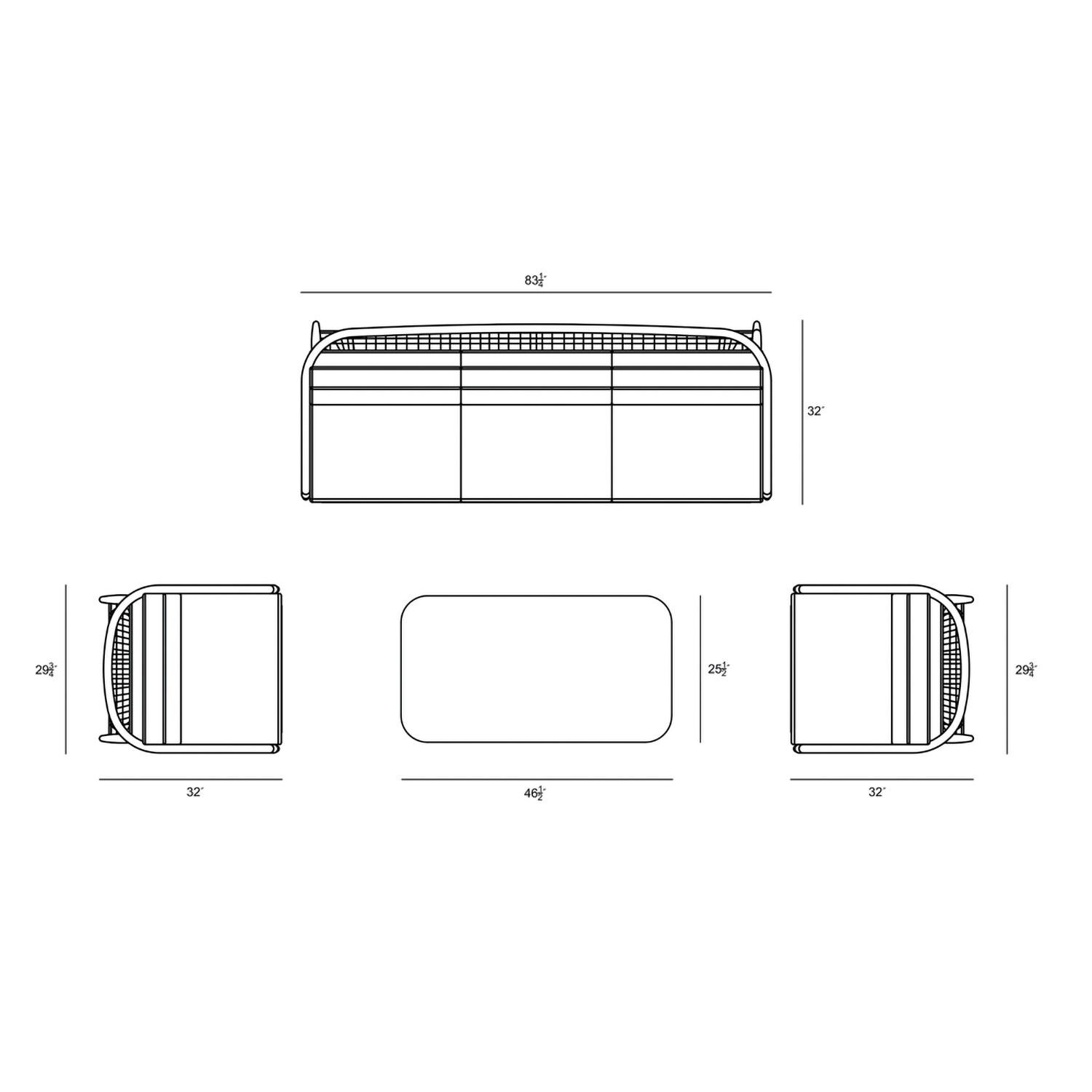 Lakeview Midnight Cove 4 Pc Aluminum Sofa Seating Set in Urban Stone/Carrera/Spectrum Indigo - Top - Dimensional thumbnail