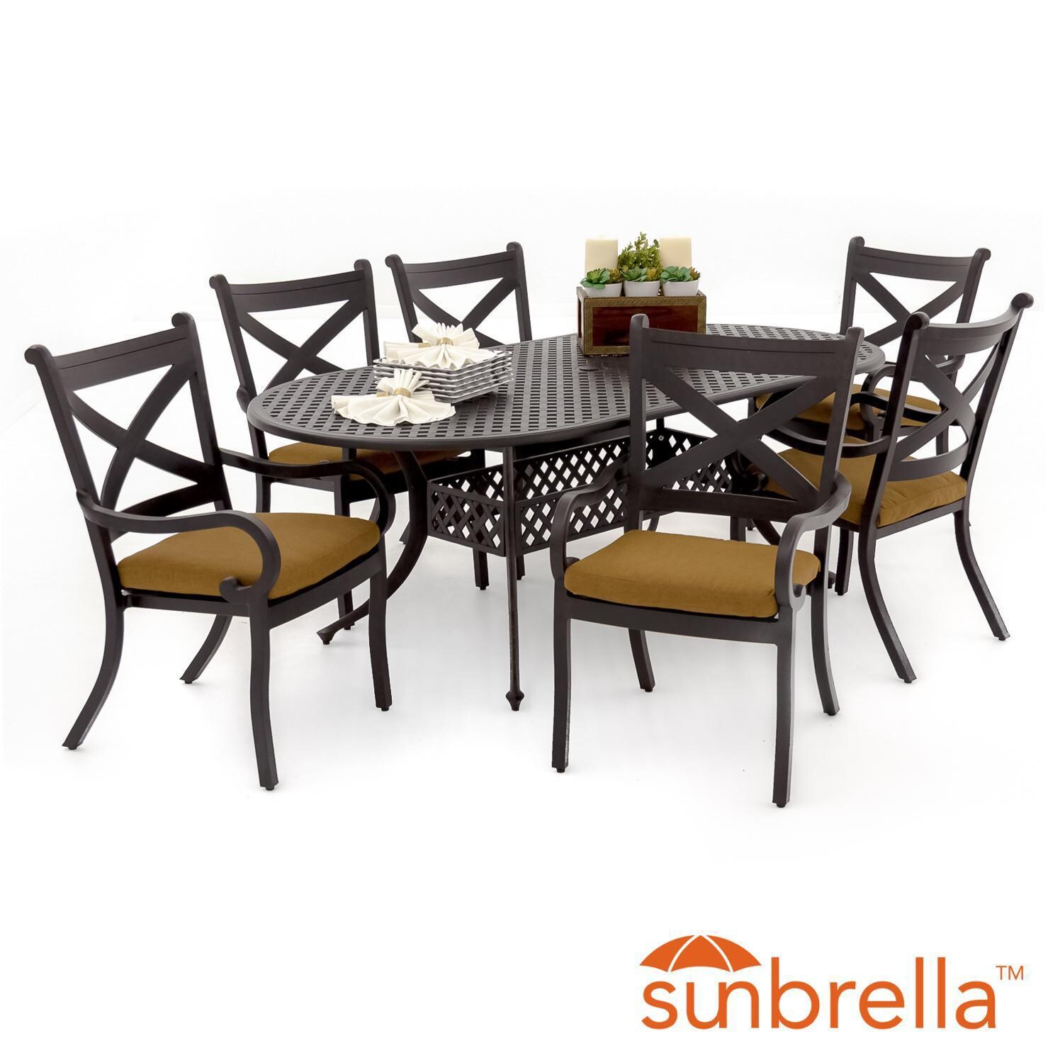 Avondale 7 Piece Aluminum Patio Dining Set With Oval Table By Lakeview Outdoor Designs - Canvas Teak