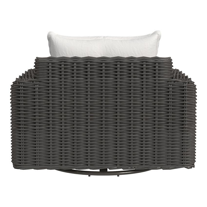 Cabo Resin Wicker Oversized Swivel Club Chair in Kahlua/Soothe Pearl by Sunset West - Rear - White Background thumbnail